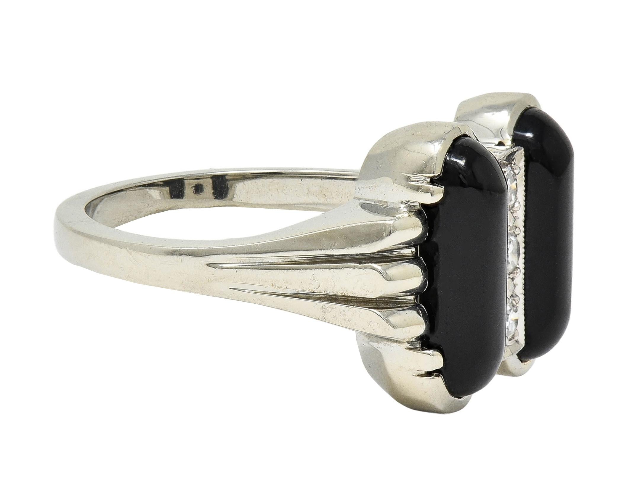 Helm & Hahn Co. Mid-Century Diamond Onyx 18 Karat White Gold Vintage Ring