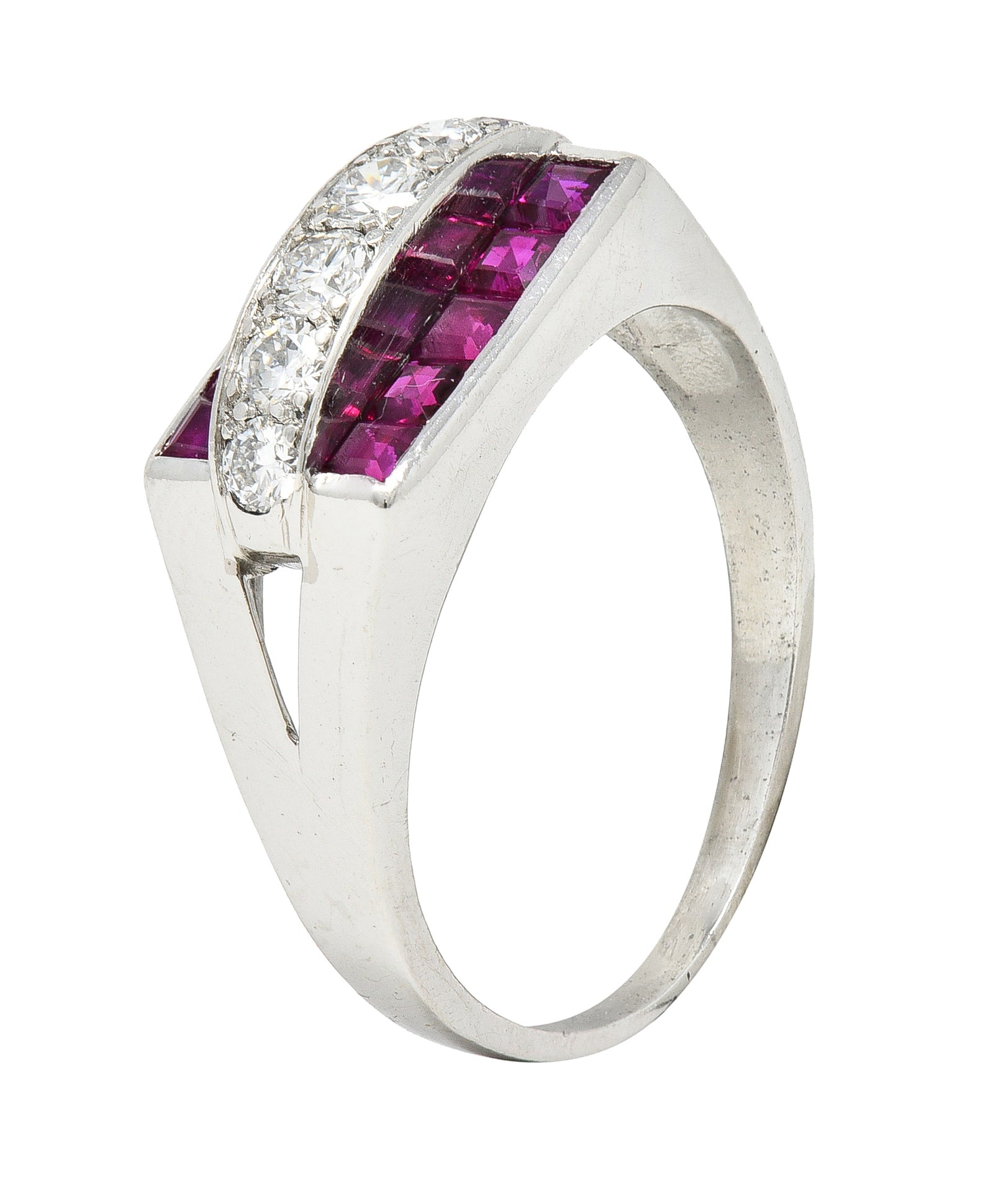 1950's Mid-Century 1.05 CTW Ruby Diamond Platinum Band Ring Published Wilson's Estate Jewelry