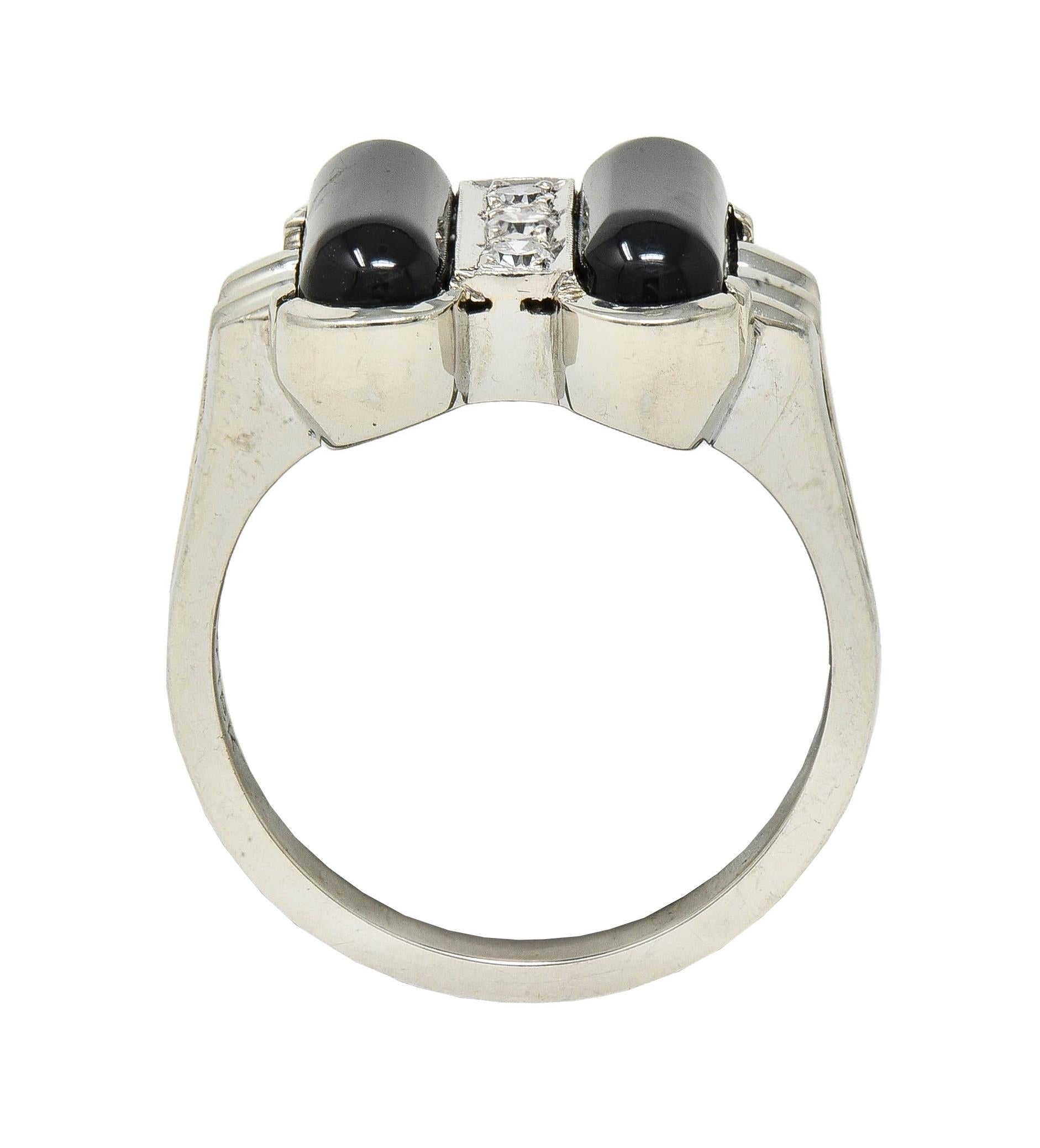 Helm & Hahn Co. Mid-Century Diamond Onyx 18 Karat White Gold Vintage Ring