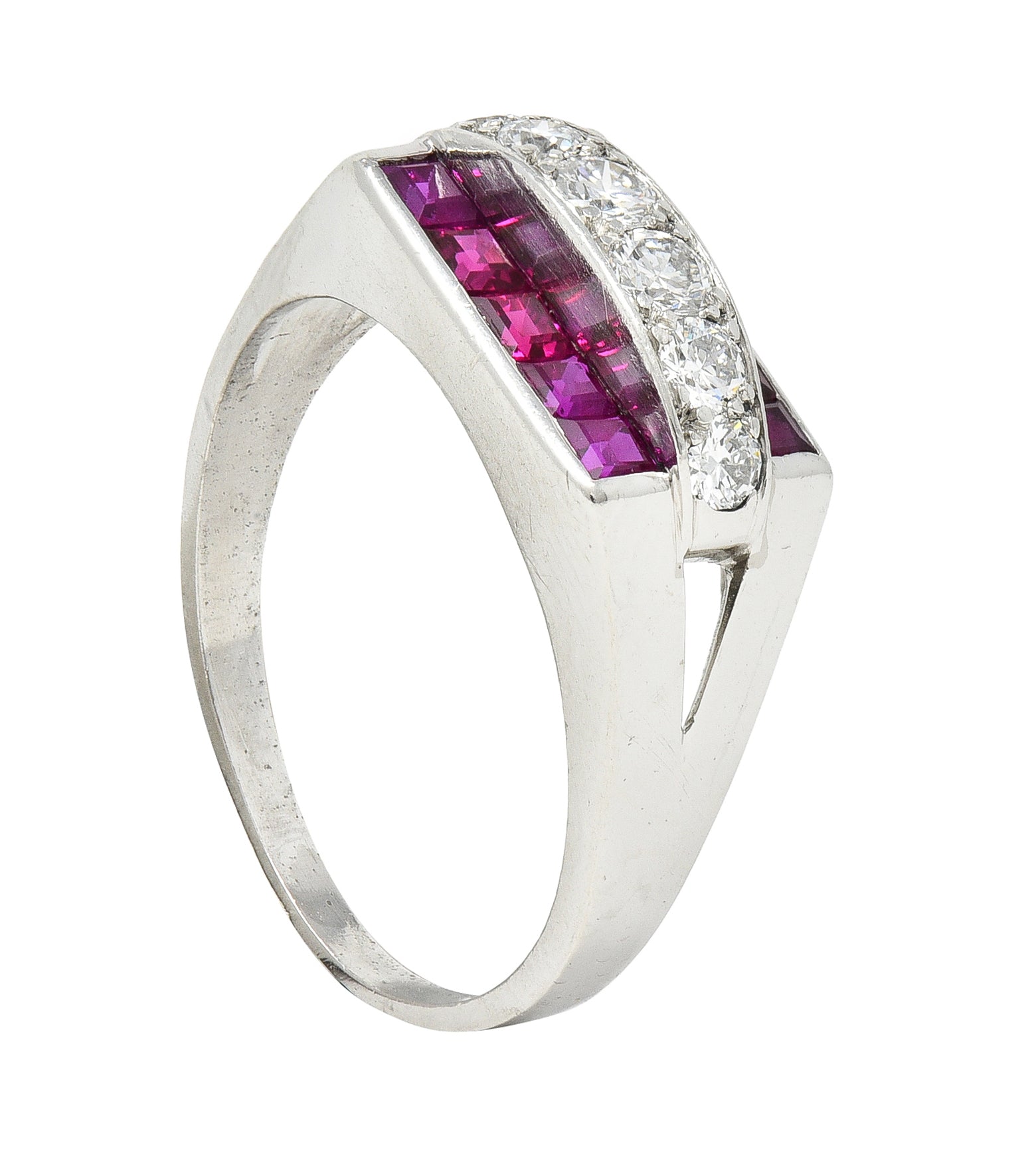 1950's Mid-Century 1.05 CTW Ruby Diamond Platinum Band Ring Published Wilson's Estate Jewelry