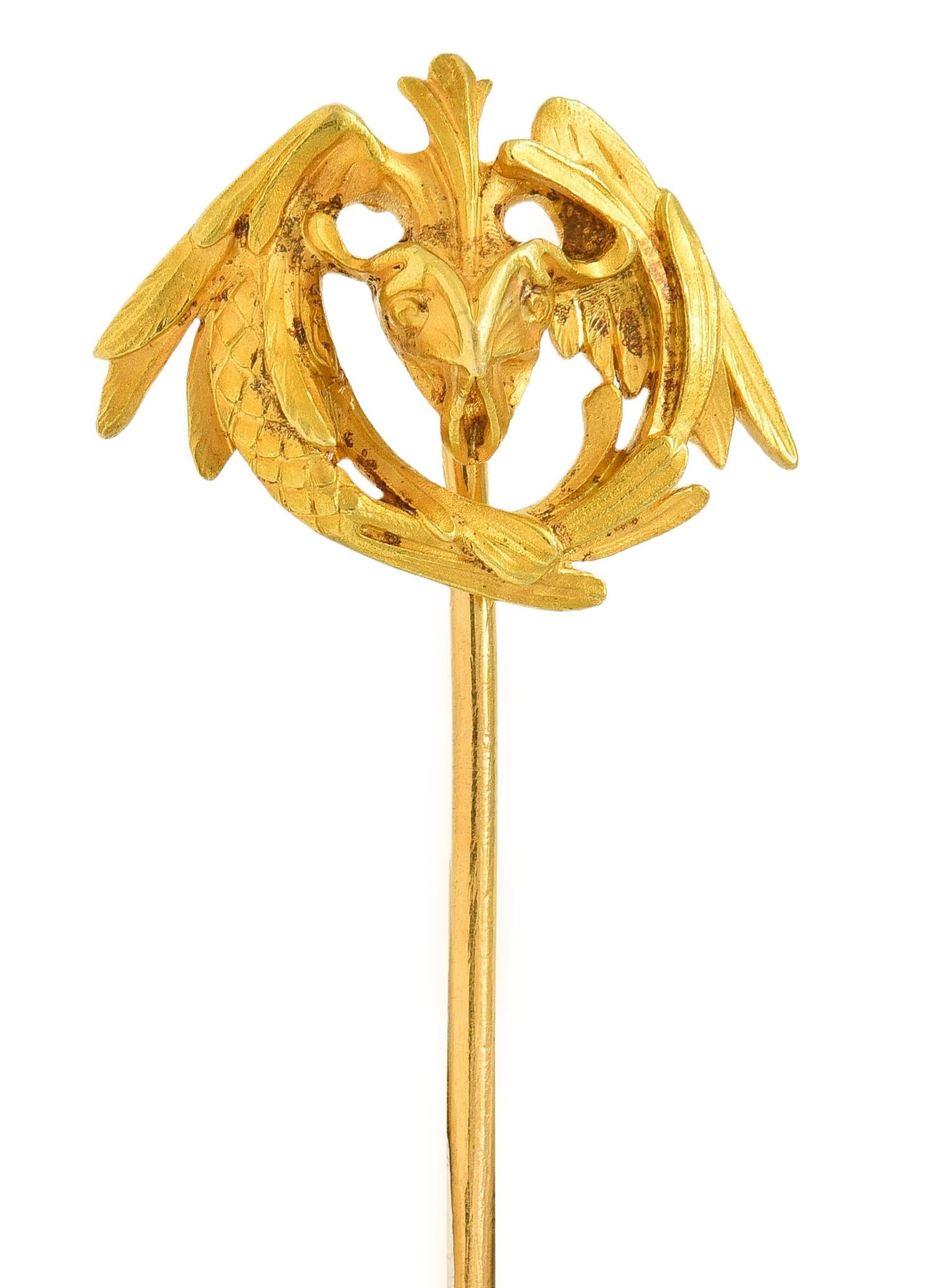 Art Nouveau French 18 Karat Yellow Gold Antique Winged Serpent Stickpin