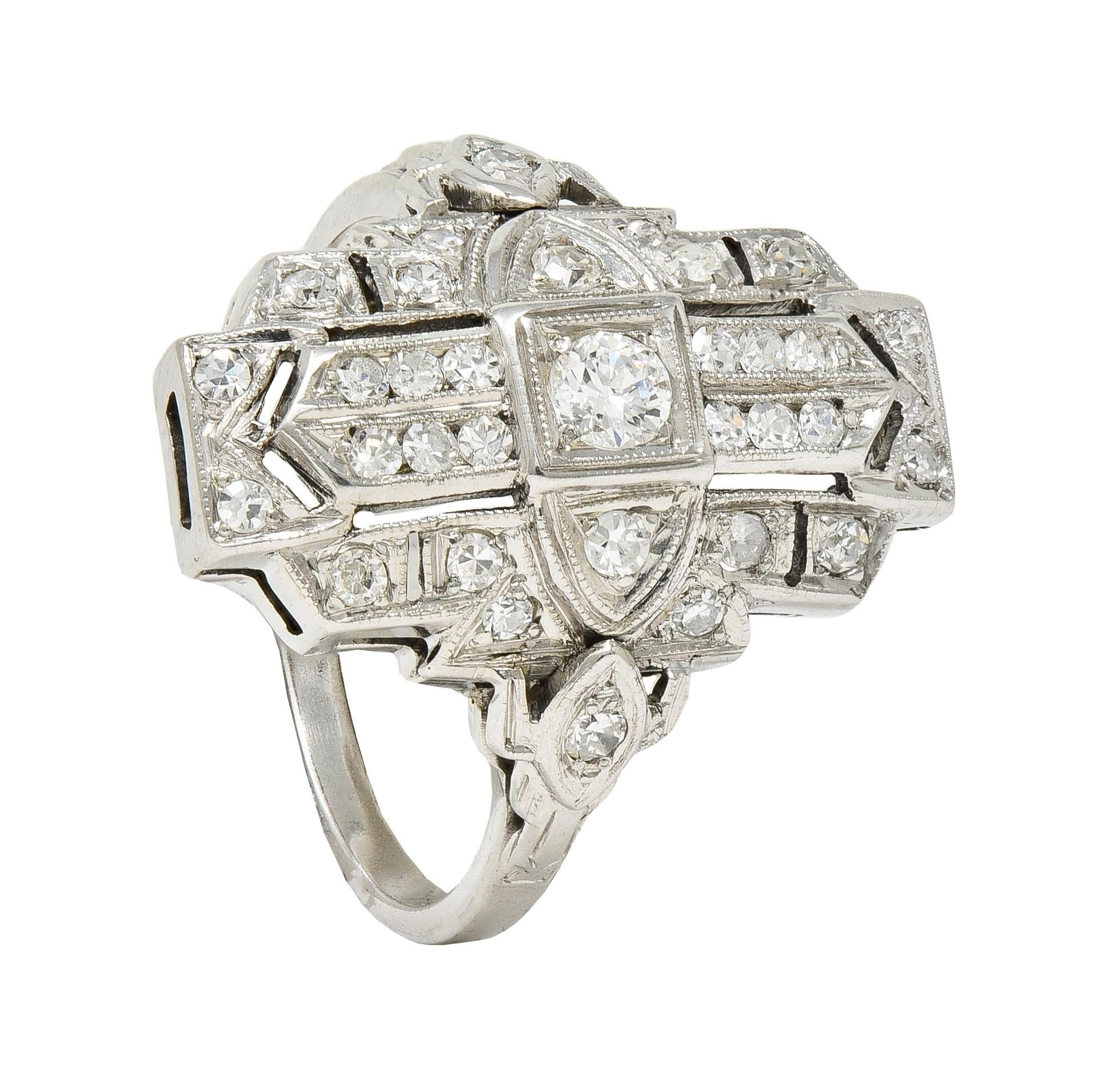 Wexler Bros Art Deco 0.52 CTW Diamond 18K White Gold Vintage Navette Dinner Ring