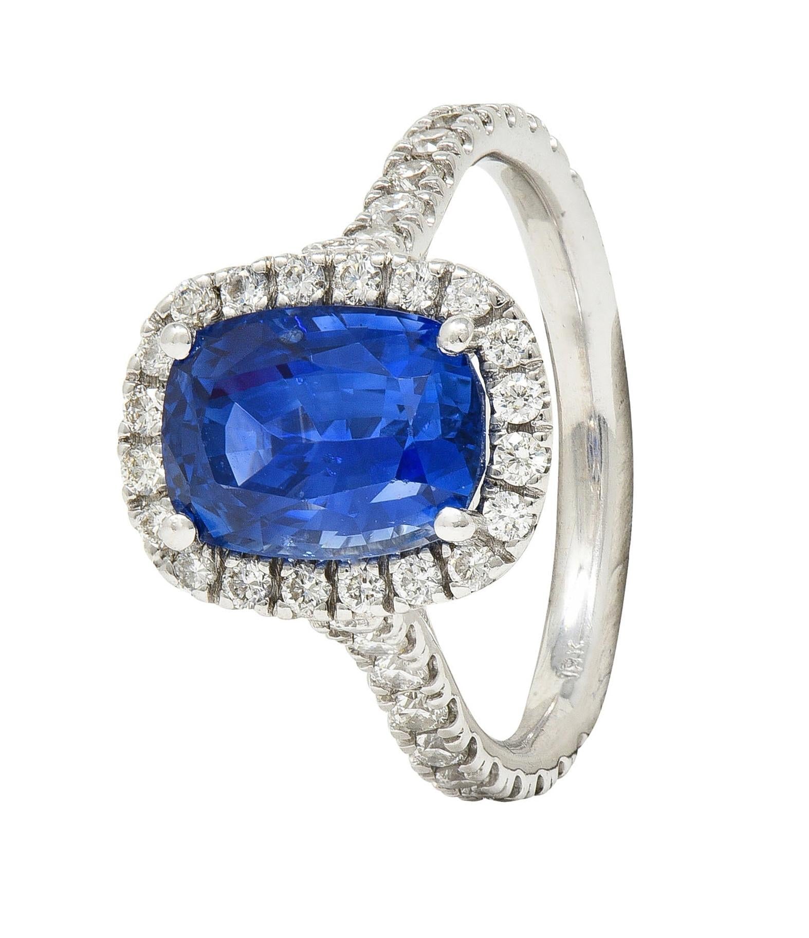 Contemporary 4.67 CTW Sapphire Diamond 18 Karat White Gold Halo Ring