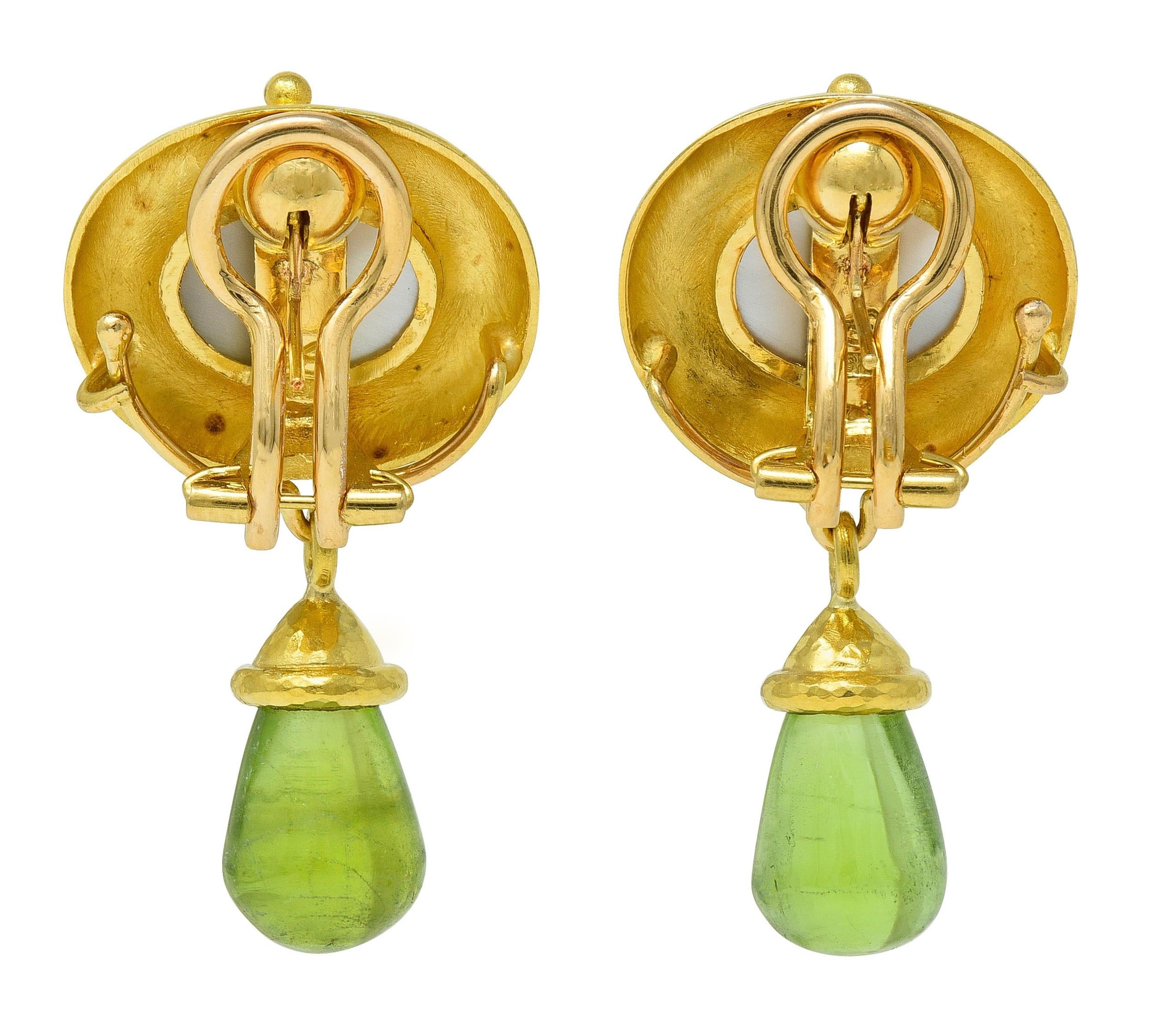 Elizabeth Locke Contemporary Peridot 19K Yellow Gold Day-To-Night Drop Earrings