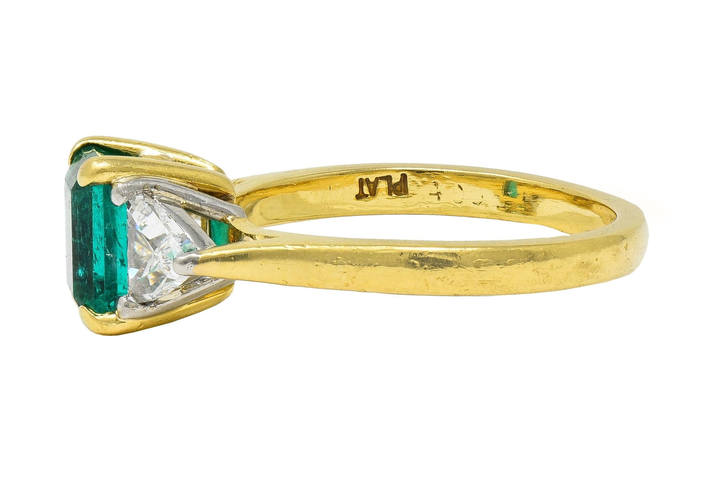 1980's 2.67 CTW Colombian Emerald Diamond Platinum 18K Gold Vintage Ring GIA