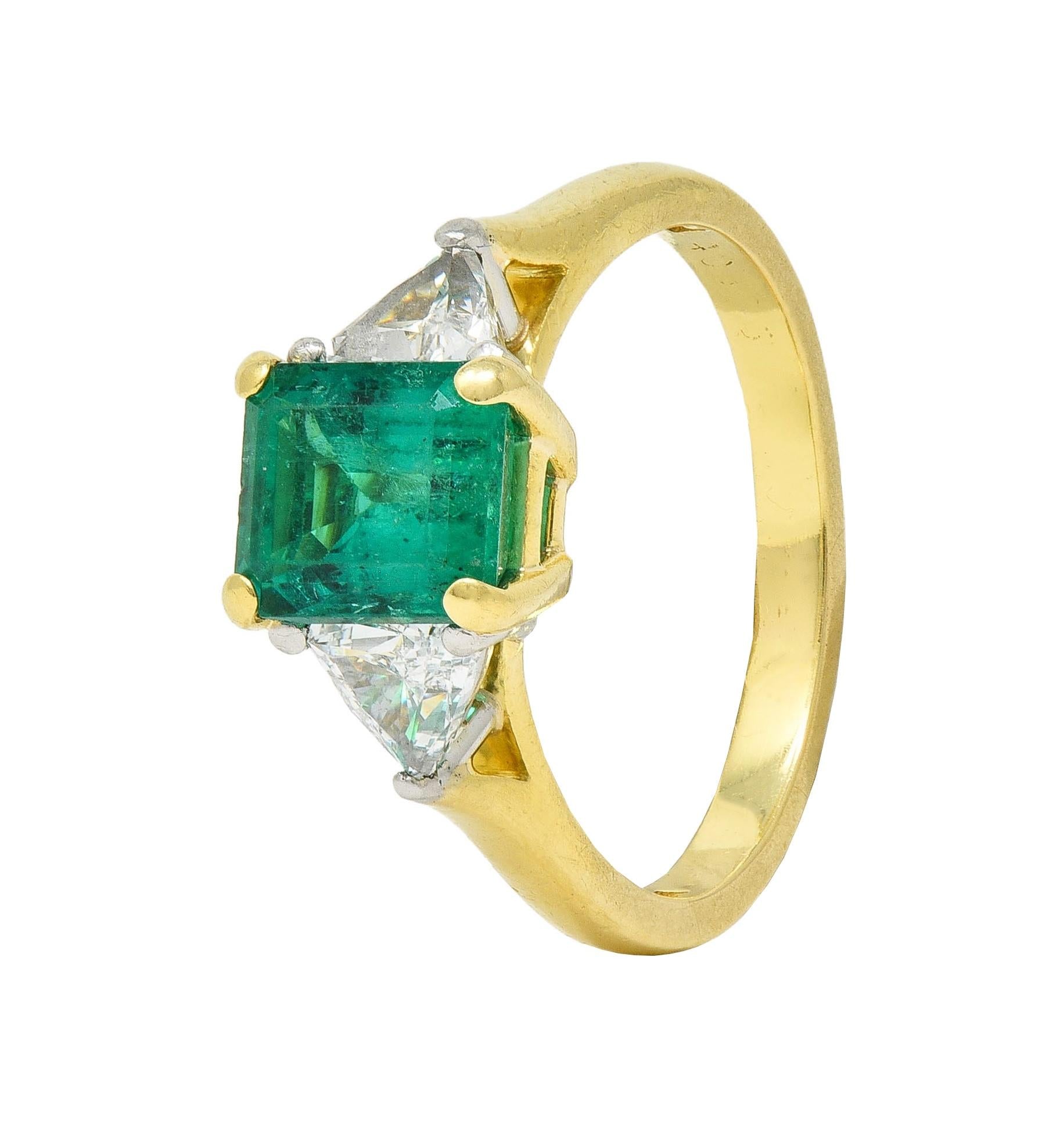 1980's 2.67 CTW Colombian Emerald Diamond Platinum 18K Gold Vintage Ring GIA