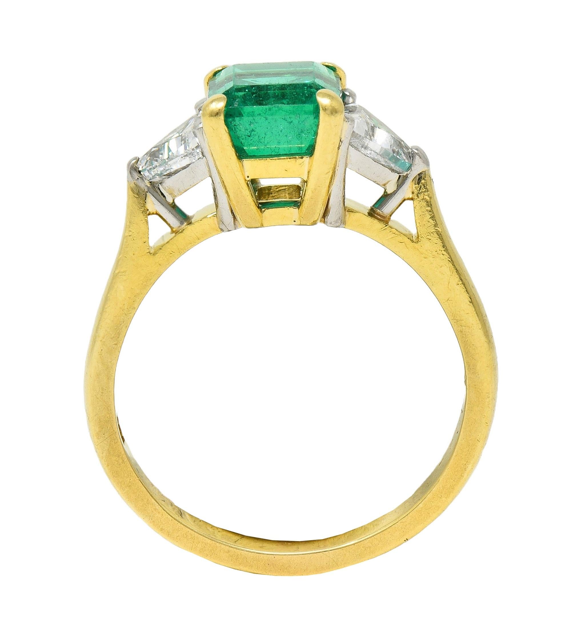 1980's 2.67 CTW Colombian Emerald Diamond Platinum 18K Gold Vintage Ring GIA