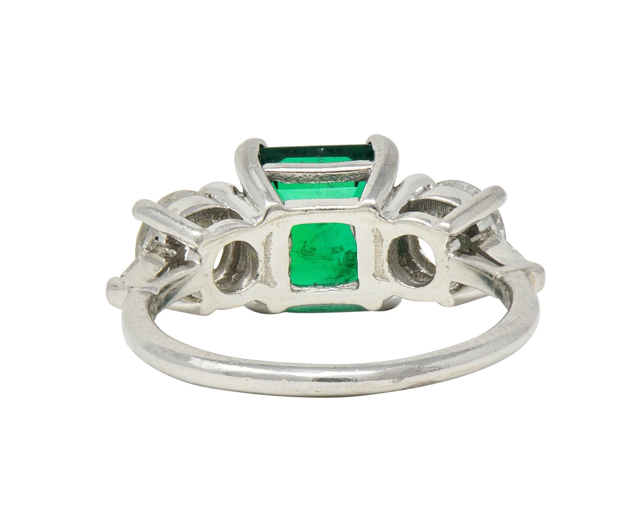 Mid-Century 2.80 CTW Colombian Emerald Diamond Platinum Vintage Ring AGL