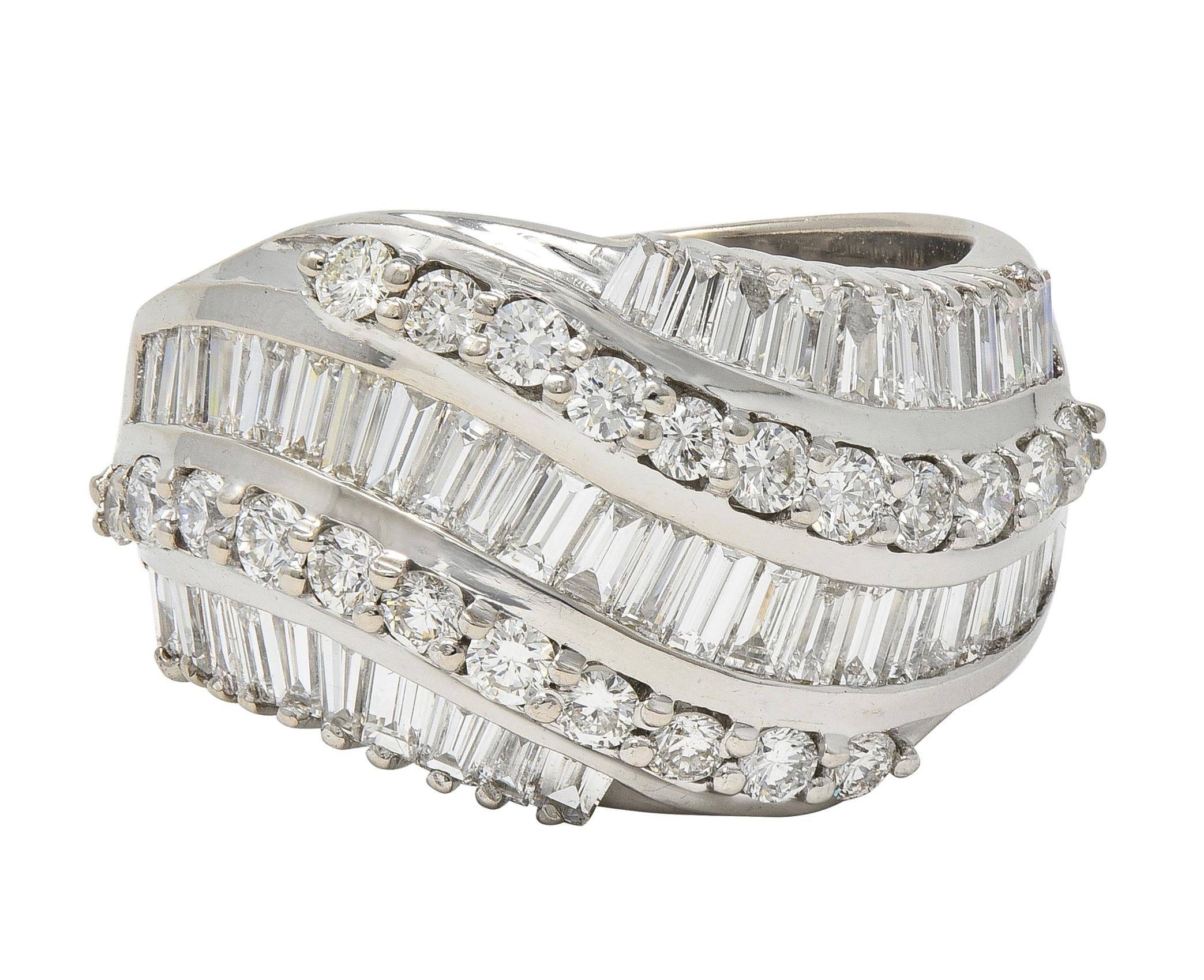 Bellari Contemporary 2.20 CTW Diamond 18K White Gold Twist Multi-Row Band Ring
