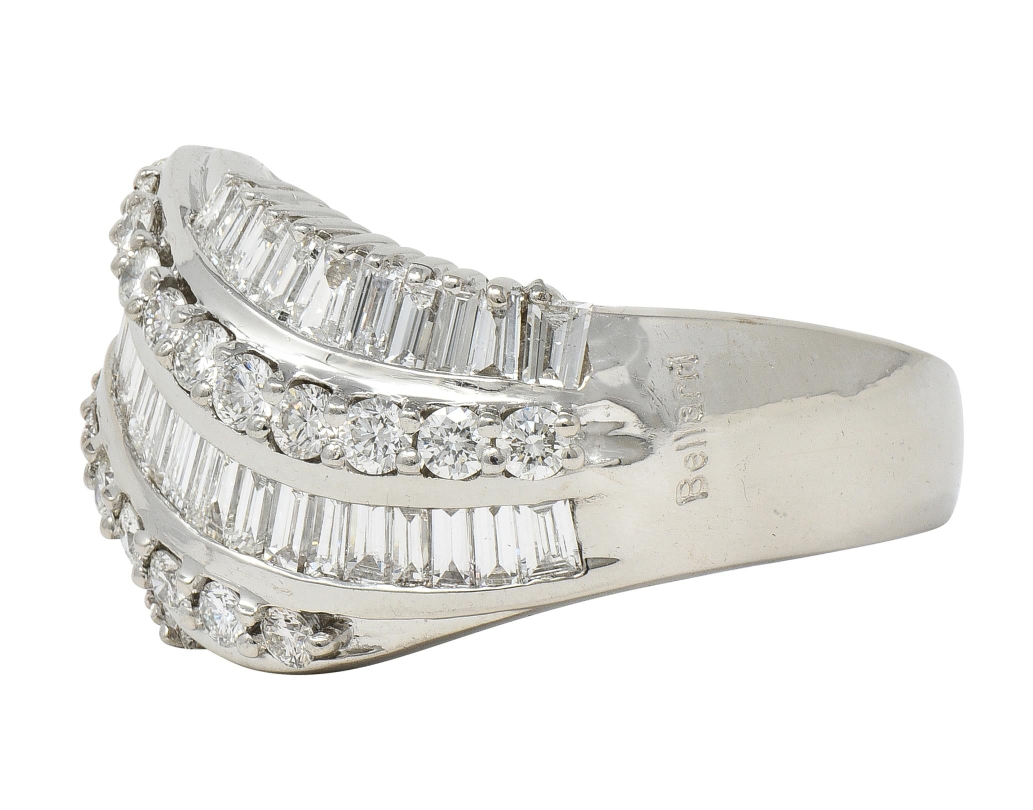 Bellari Contemporary 2.20 CTW Diamond 18K White Gold Twist Multi-Row Band Ring