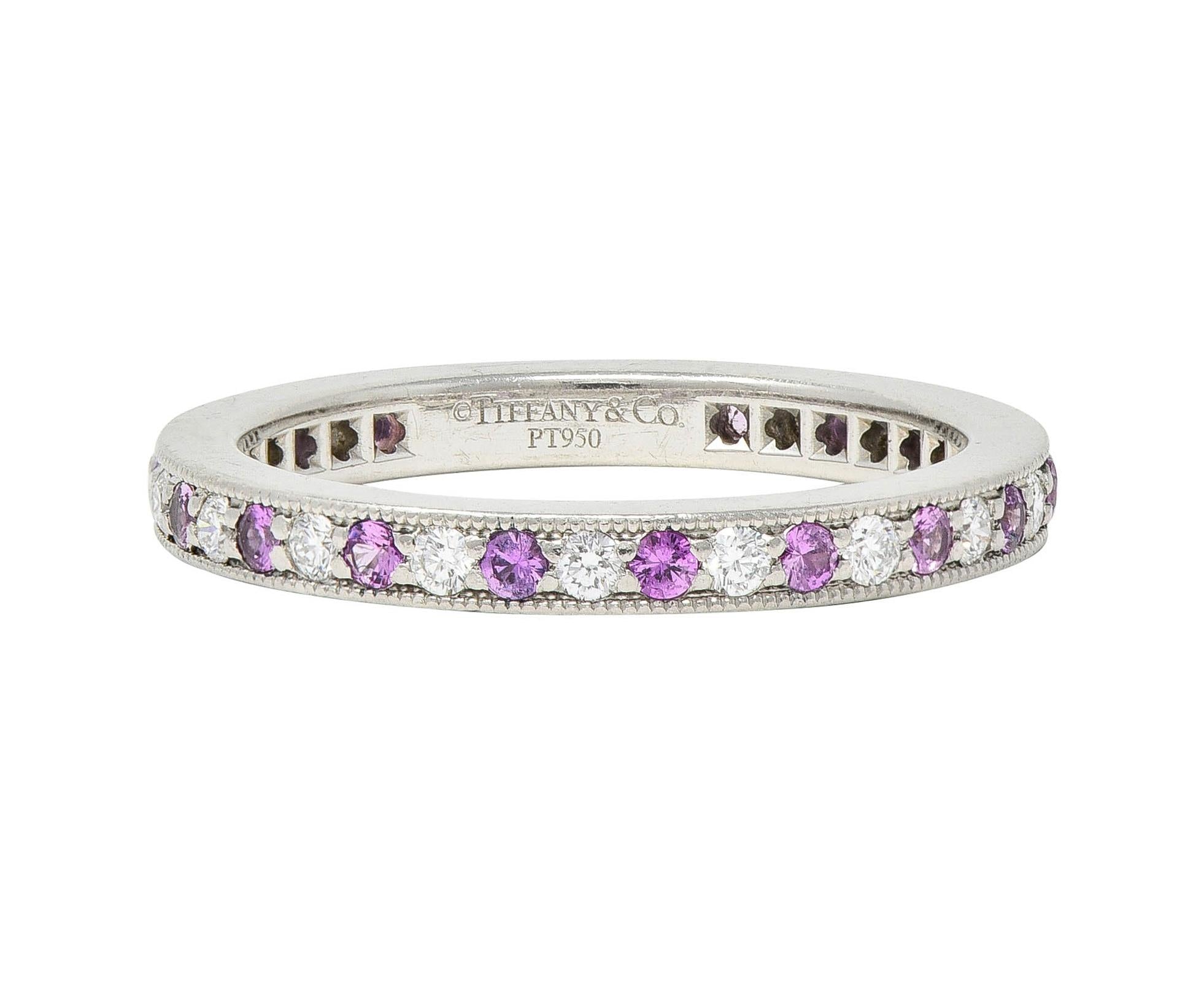 Tiffany & Co. 2000's Diamond Pink Sapphire Platinum Legacy Eternity Band Ring