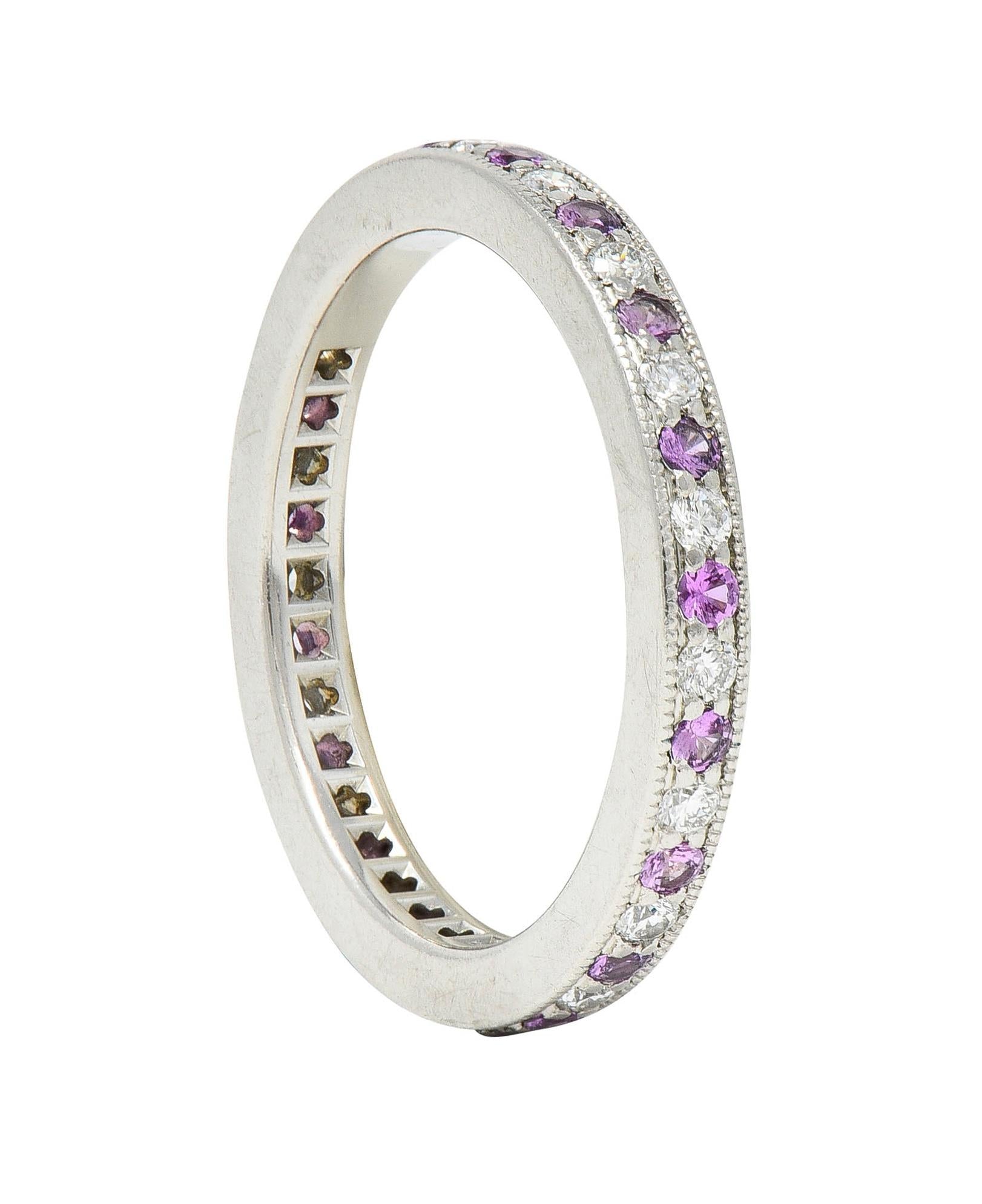 Tiffany & Co. 2000's Diamond Pink Sapphire Platinum Legacy Eternity Band Ring