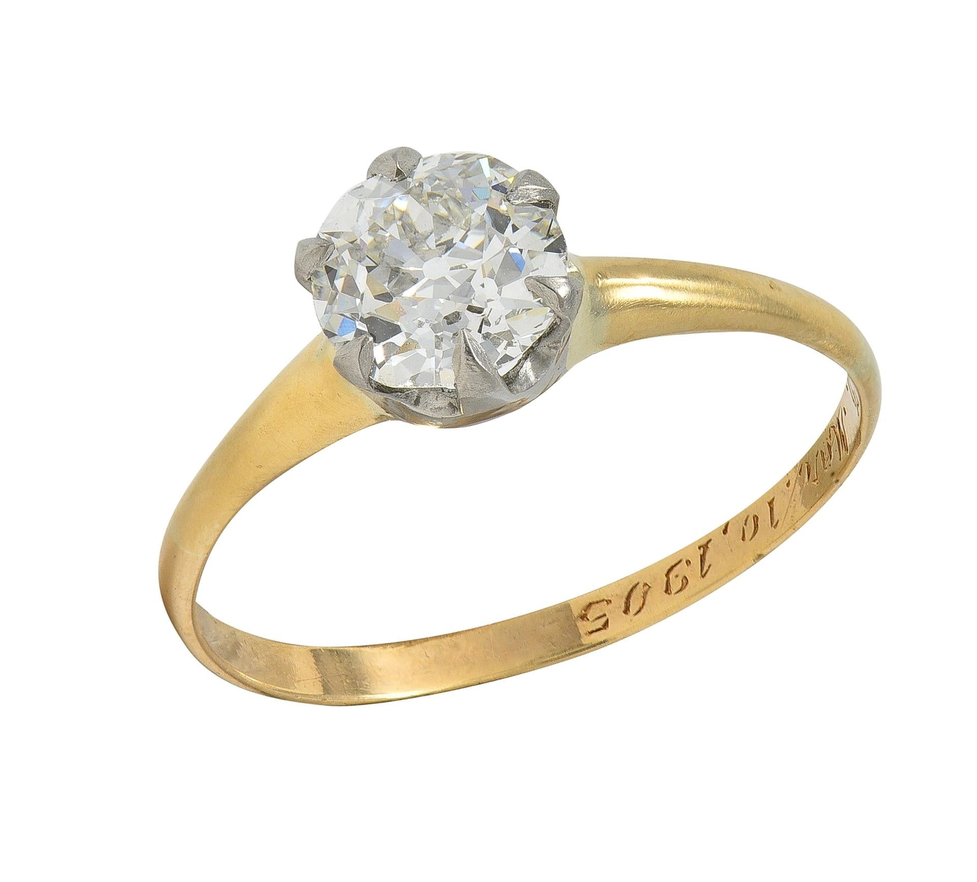 1905 1.22 CTW Diamond Platinum 14K Gold Antique Solitaire Engagement Ring