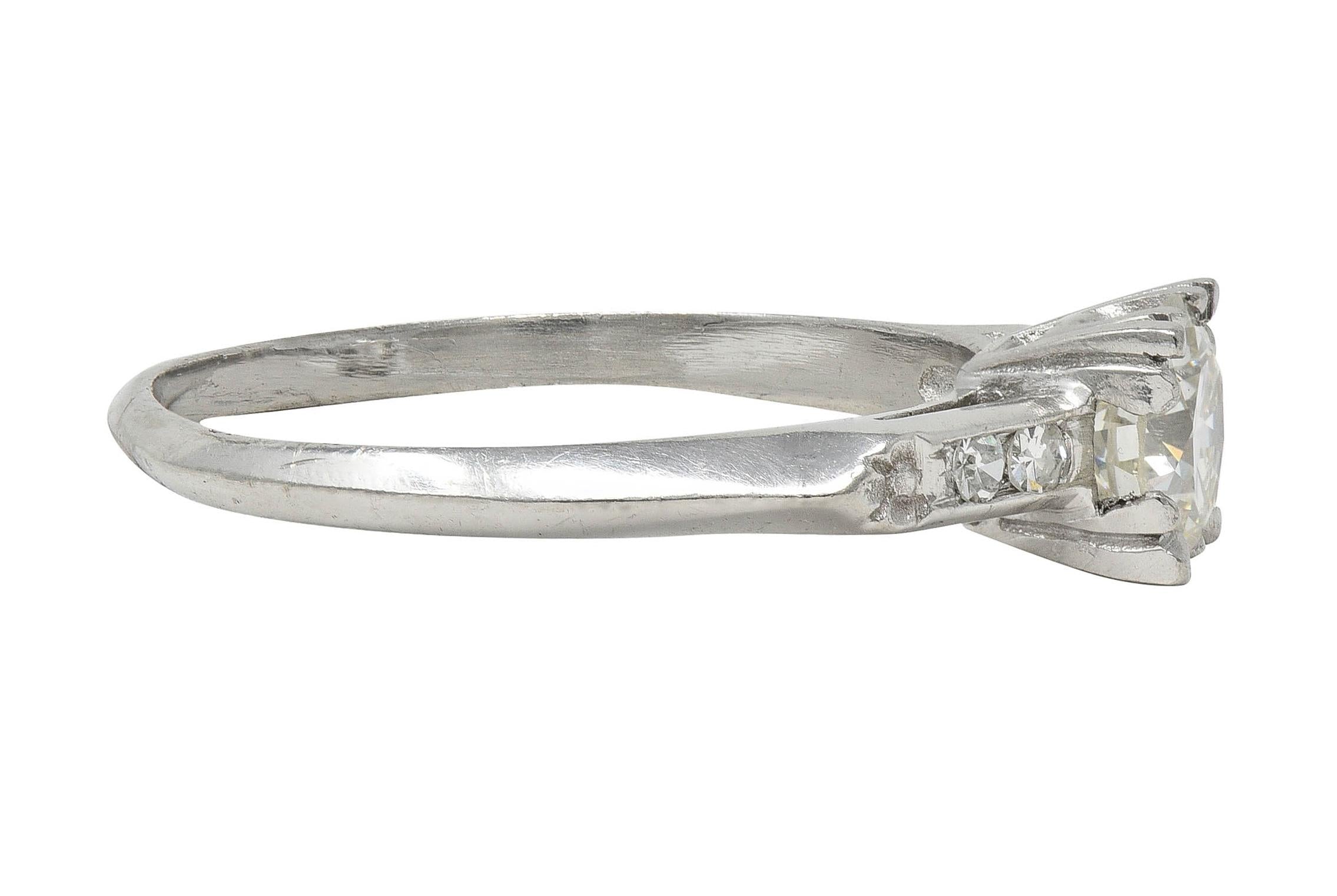 Mid-Century 0.94 CTW Diamond Platinum Vintage Knife Edge Engagement Ring