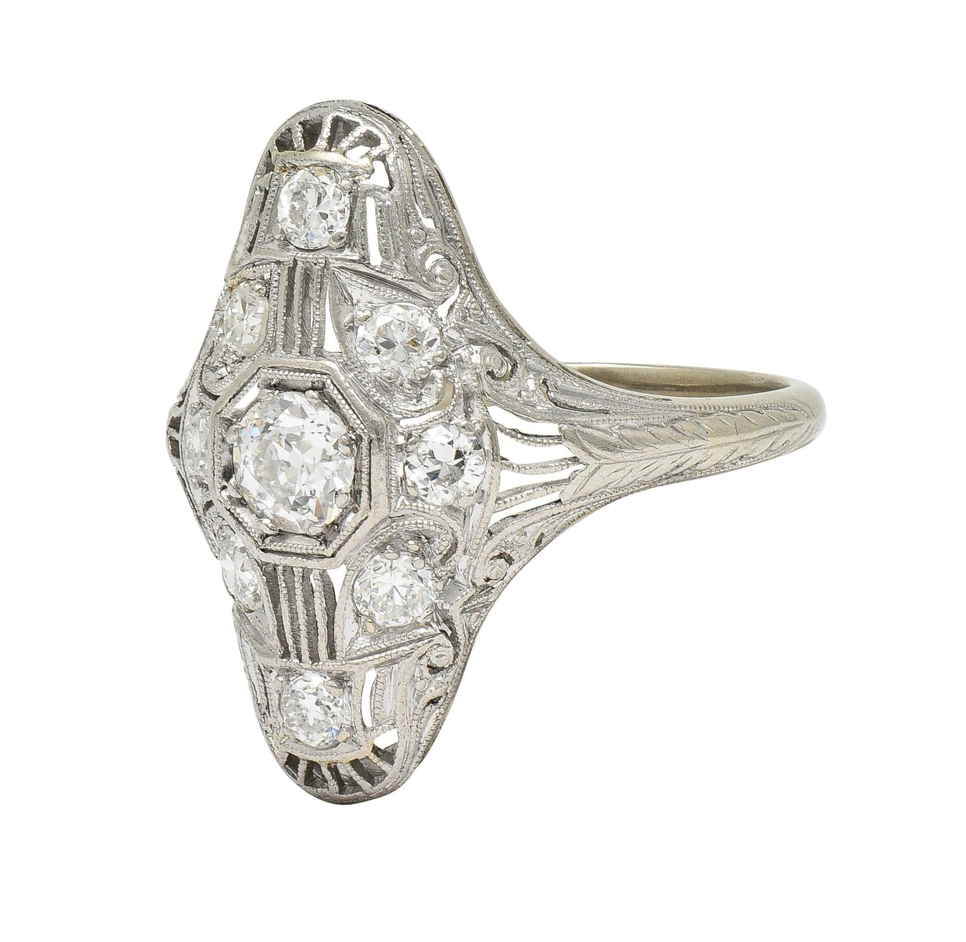 Fulmer & Co. Art Deco 1.08 CTW Diamond 18 Karat White Gold Vintage Dinner Ring