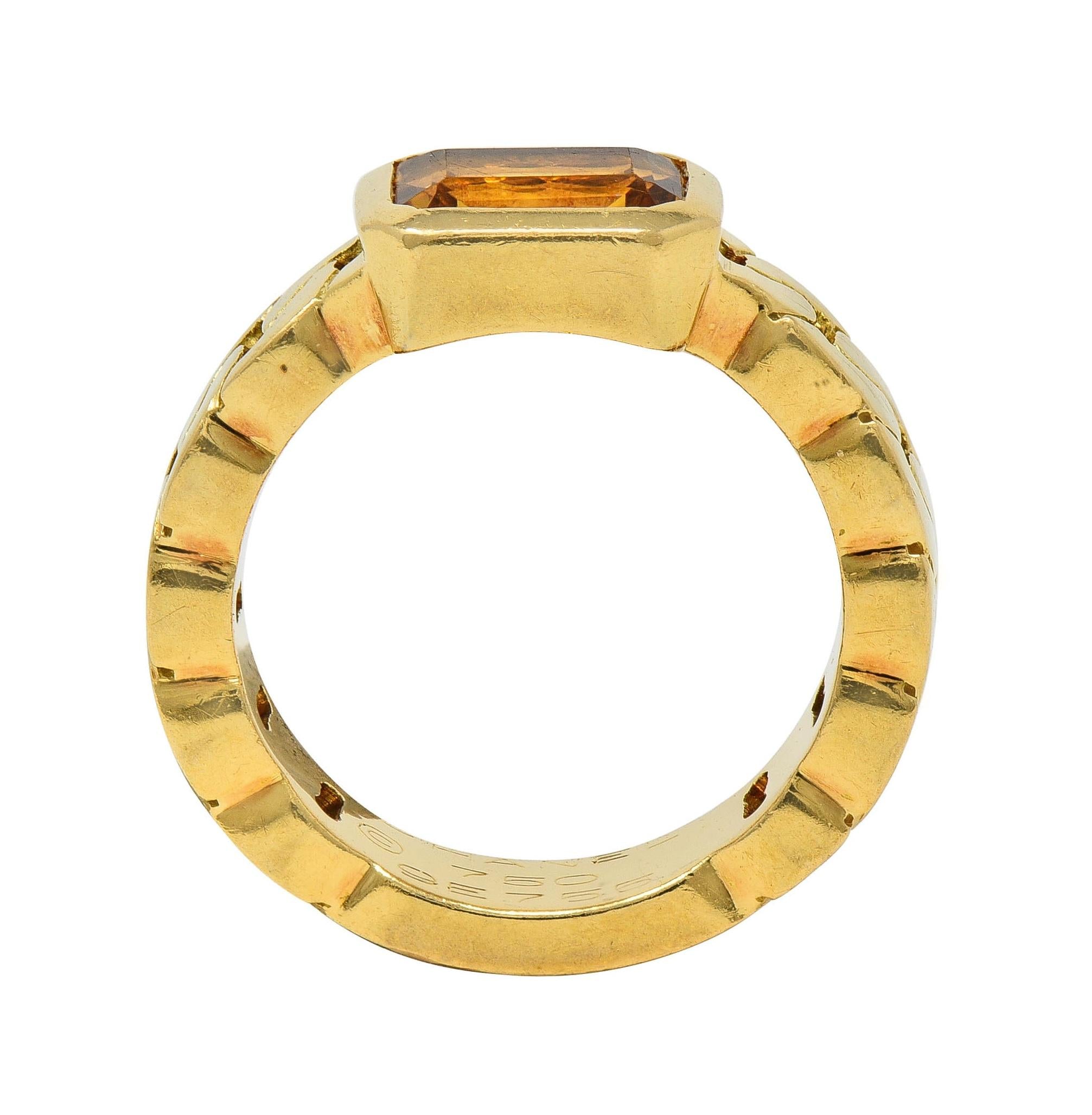 Chanel French 1980's Citrine 18 Karat Yellow Gold Curb Link Vintage Band Ring