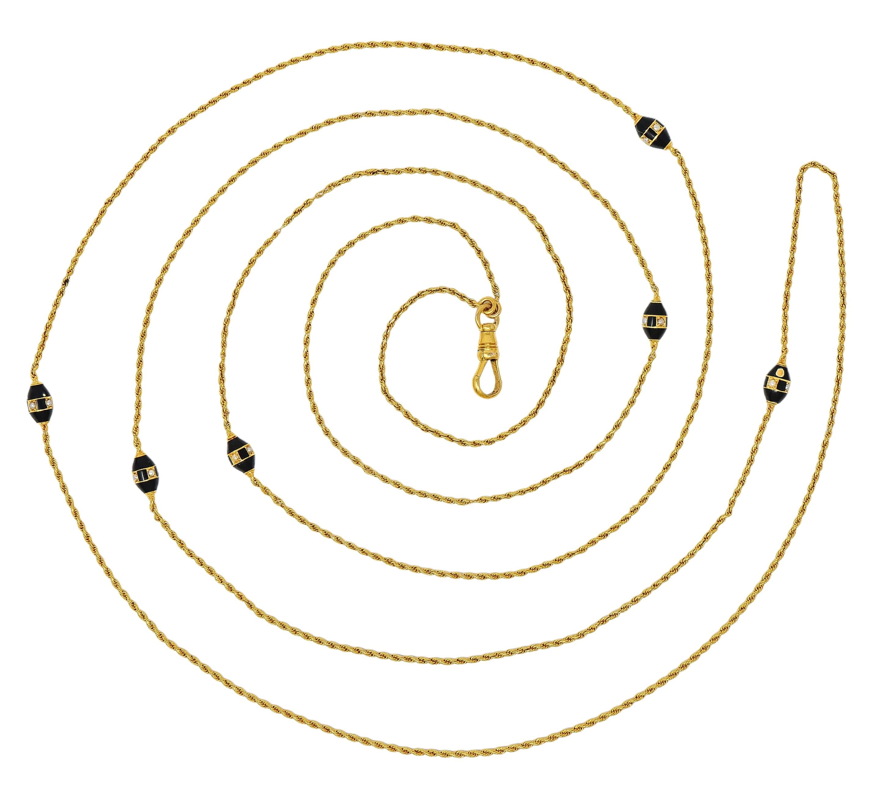Carter Gough Victorian Pearl Enamel 14K Yellow Gold Antique Station Necklace