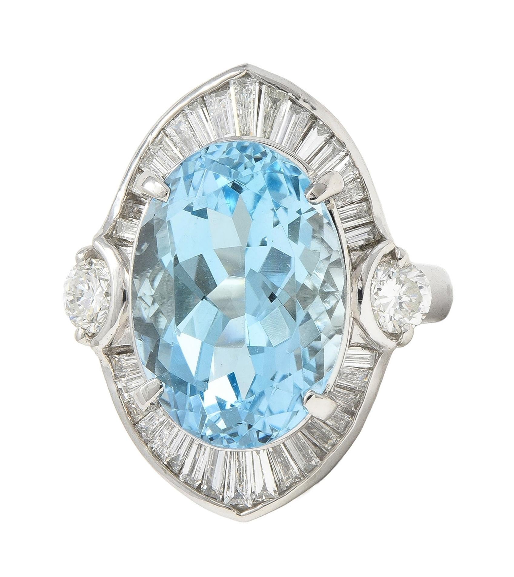 Contemporary 10.32 CTW Aquamarine Diamond Platinum Ballerina Halo Ring