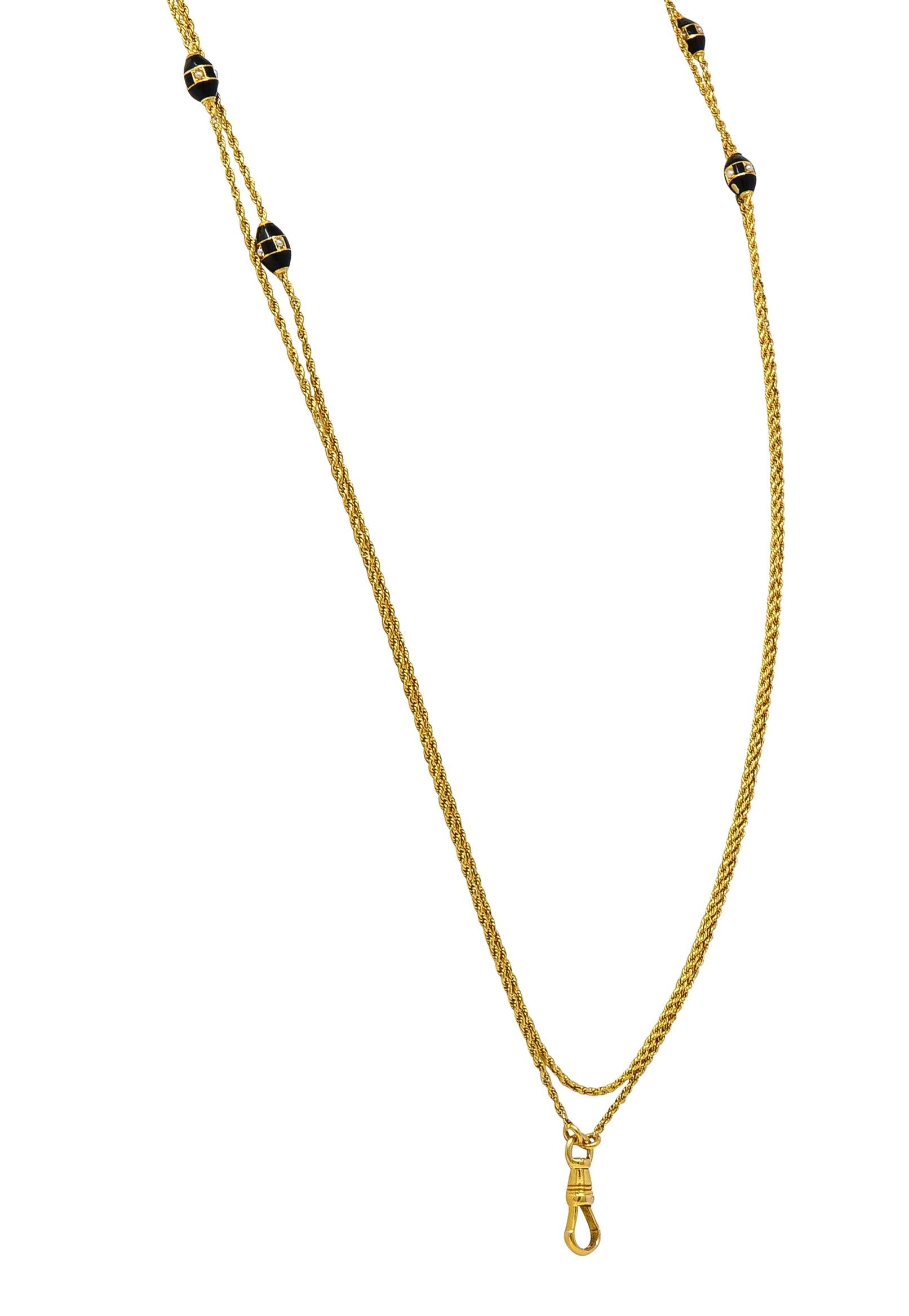 Carter Gough Victorian Pearl Enamel 14K Yellow Gold Antique Station Necklace