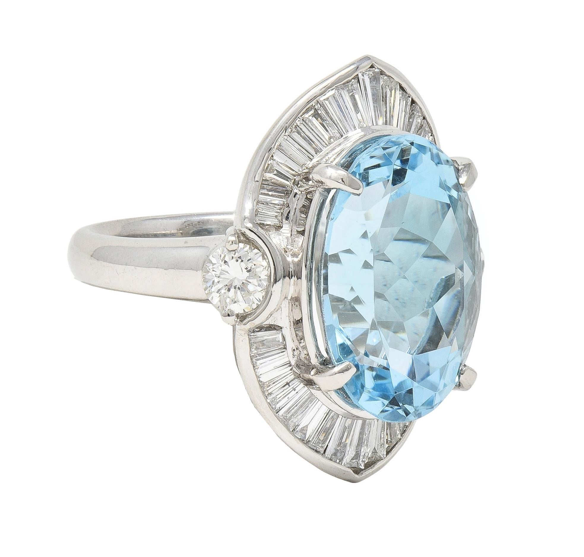 Contemporary 10.32 CTW Aquamarine Diamond Platinum Ballerina Halo Ring