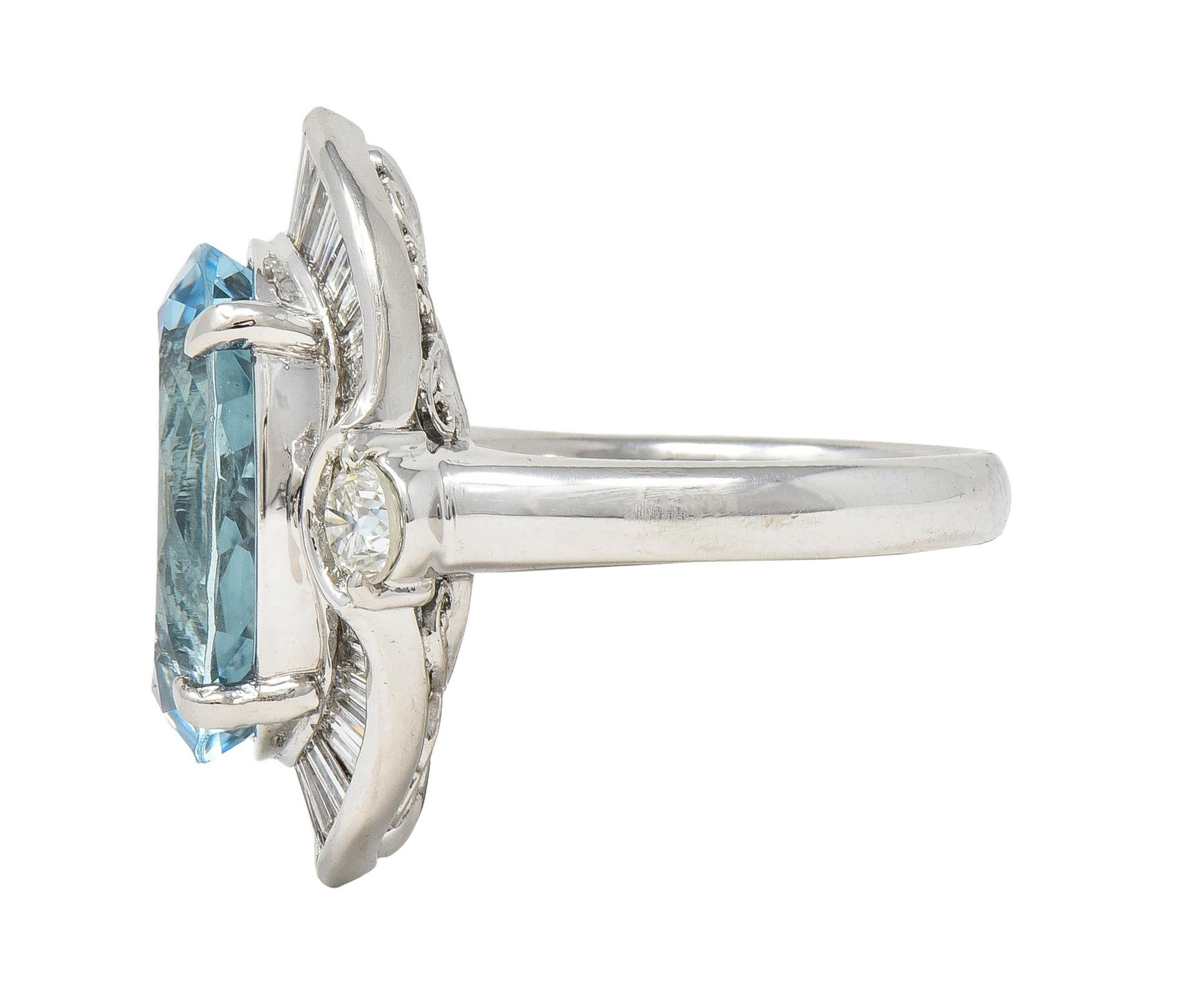 Contemporary 10.32 CTW Aquamarine Diamond Platinum Ballerina Halo Ring