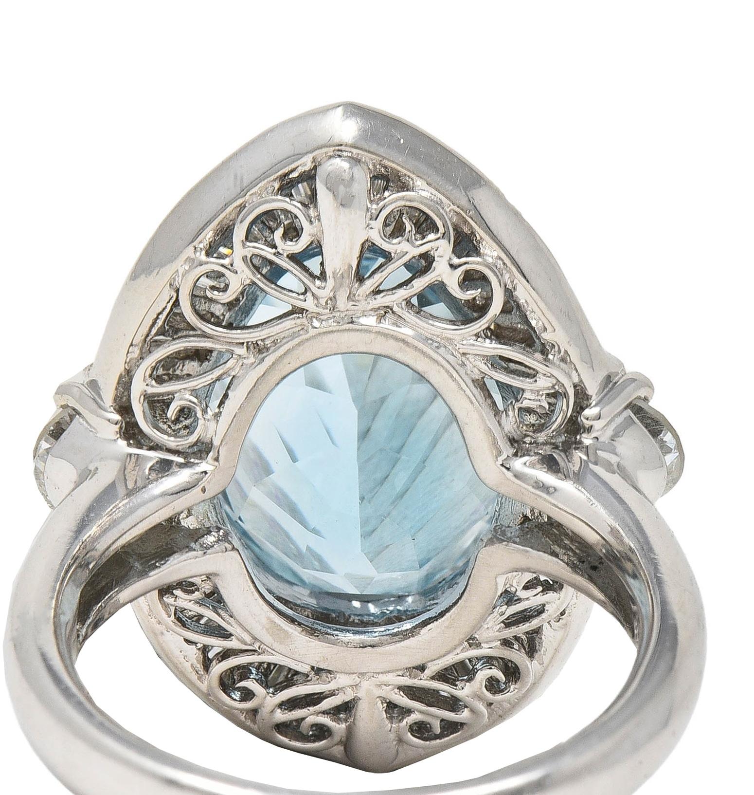 Contemporary 10.32 CTW Aquamarine Diamond Platinum Ballerina Halo Ring