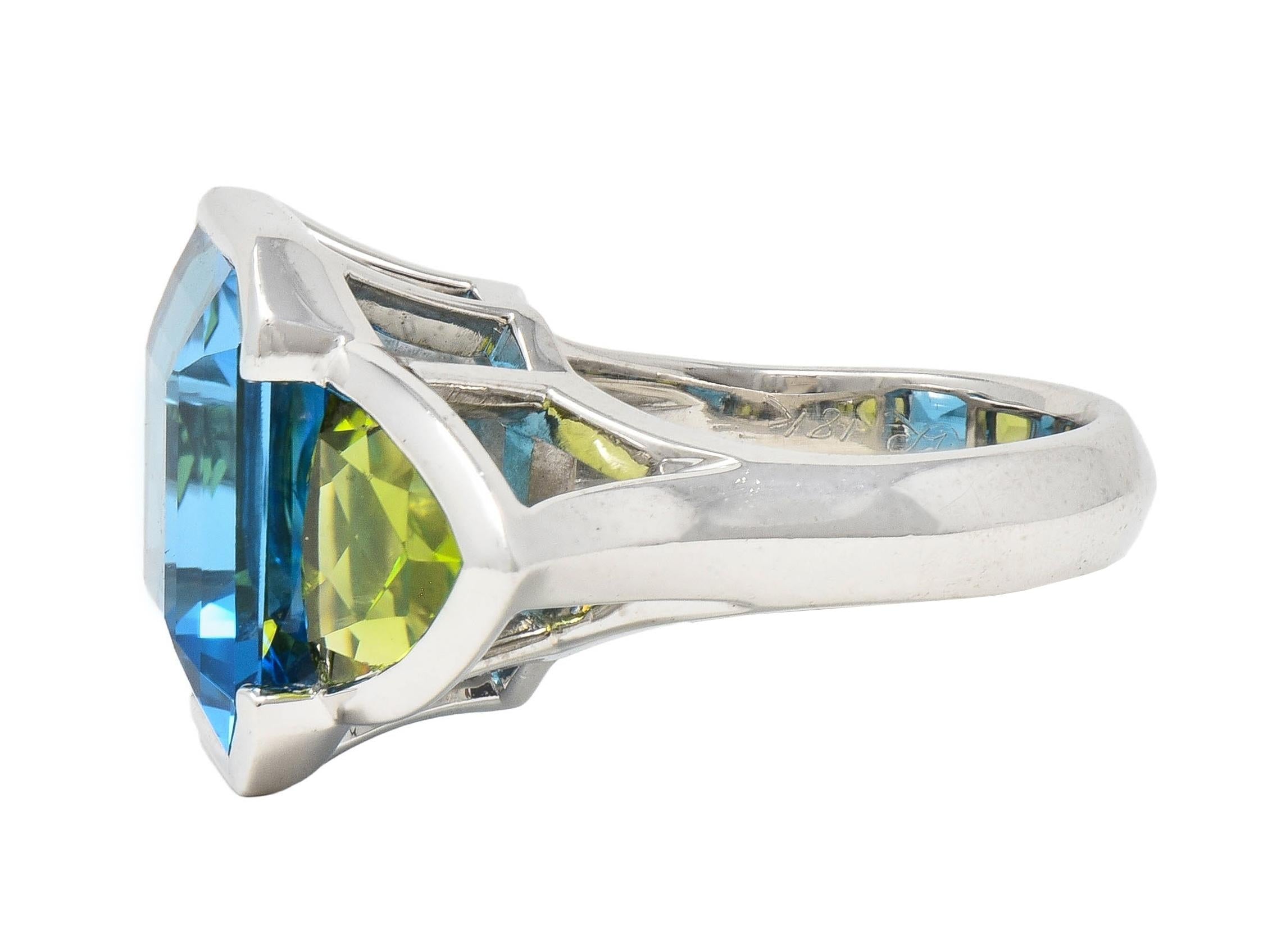 Contemporary 33.58 CTW Topaz Peridot 18 Karat White Gold Three Stone Ring