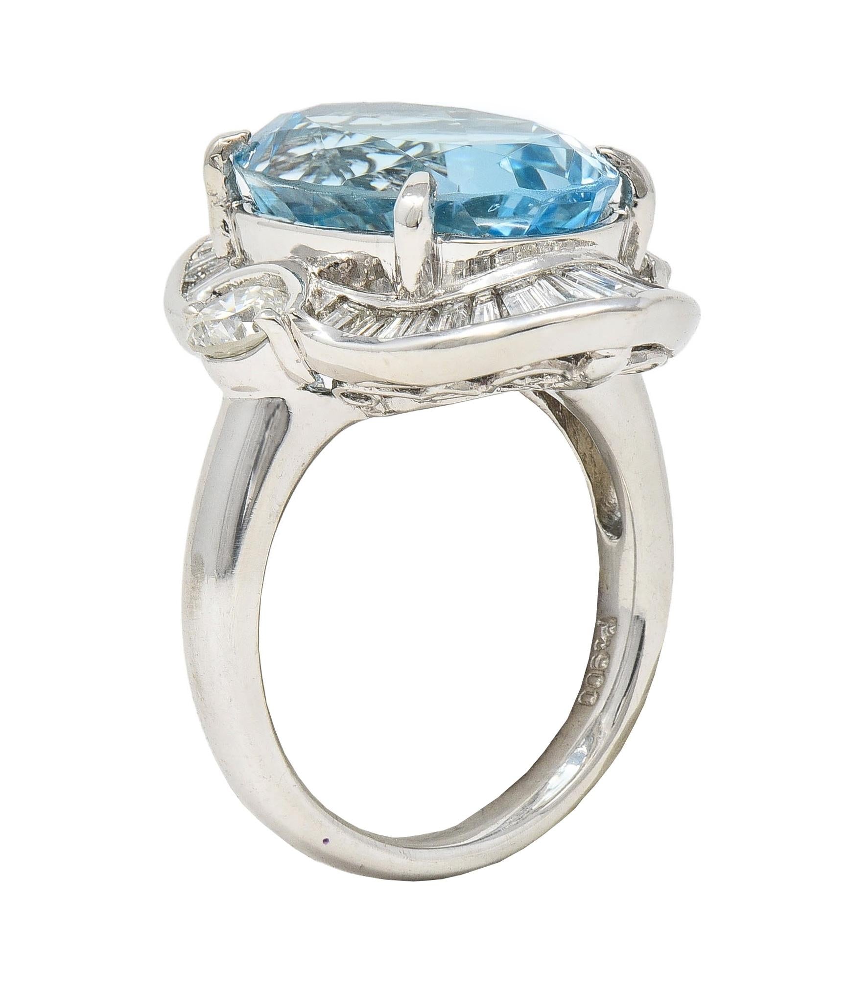 Contemporary 10.32 CTW Aquamarine Diamond Platinum Ballerina Halo Ring