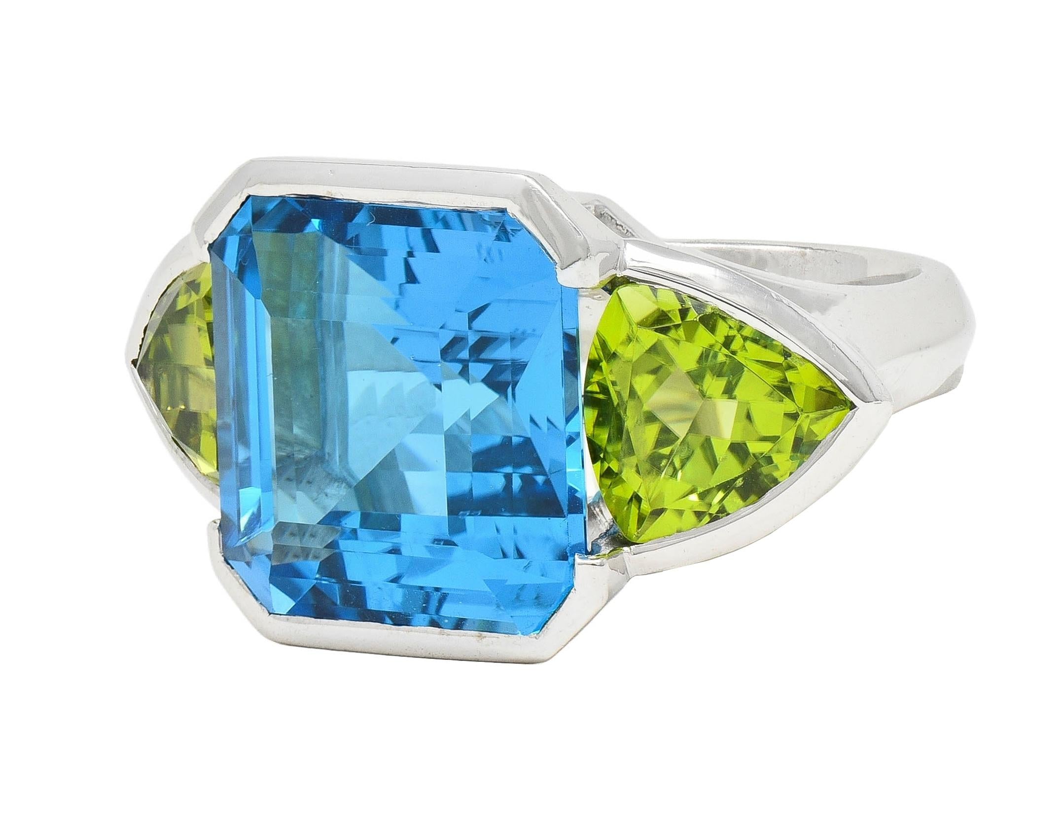 Contemporary 33.58 CTW Topaz Peridot 18 Karat White Gold Three Stone Ring