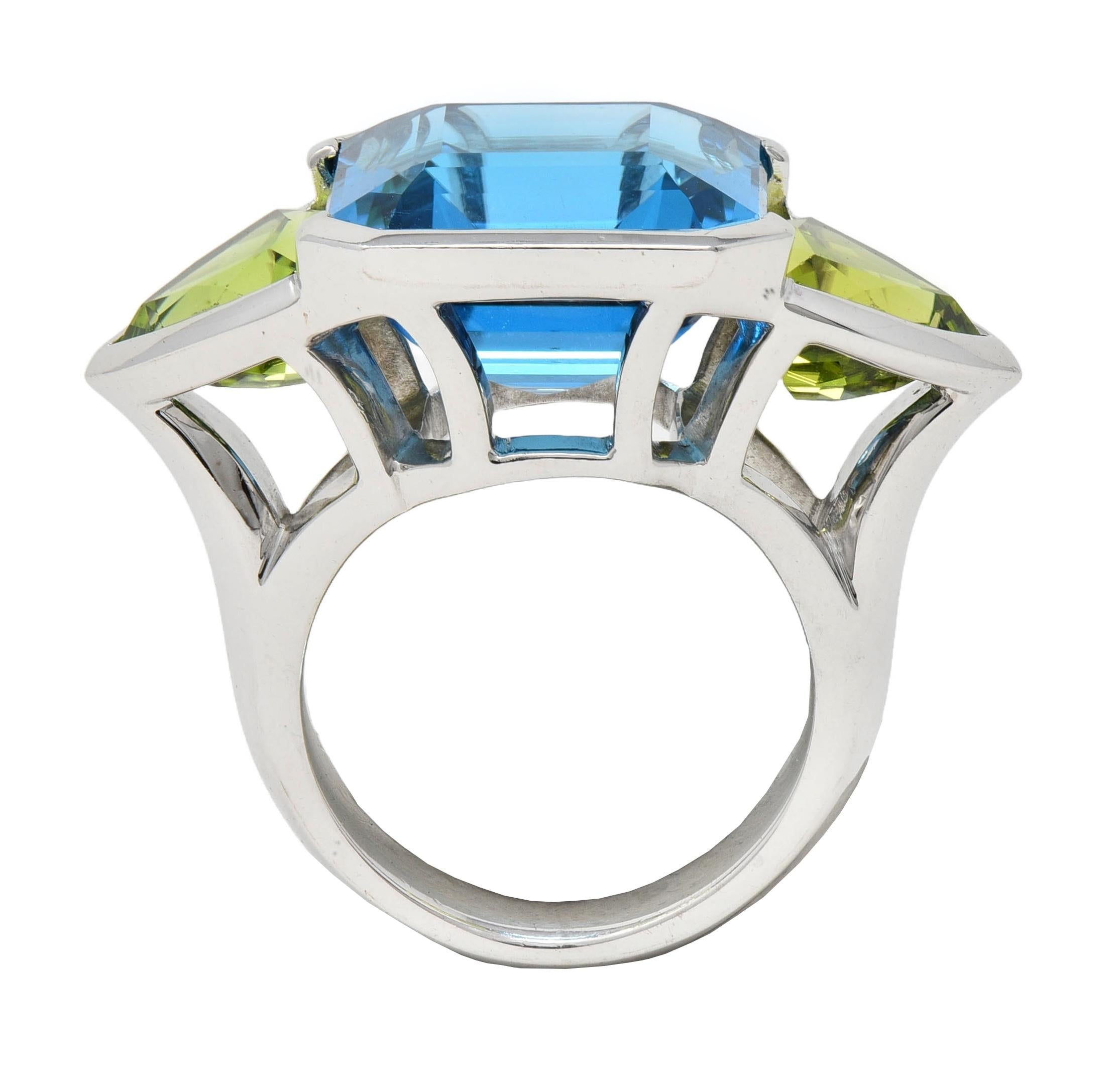 Contemporary 33.58 CTW Topaz Peridot 18 Karat White Gold Three Stone Ring