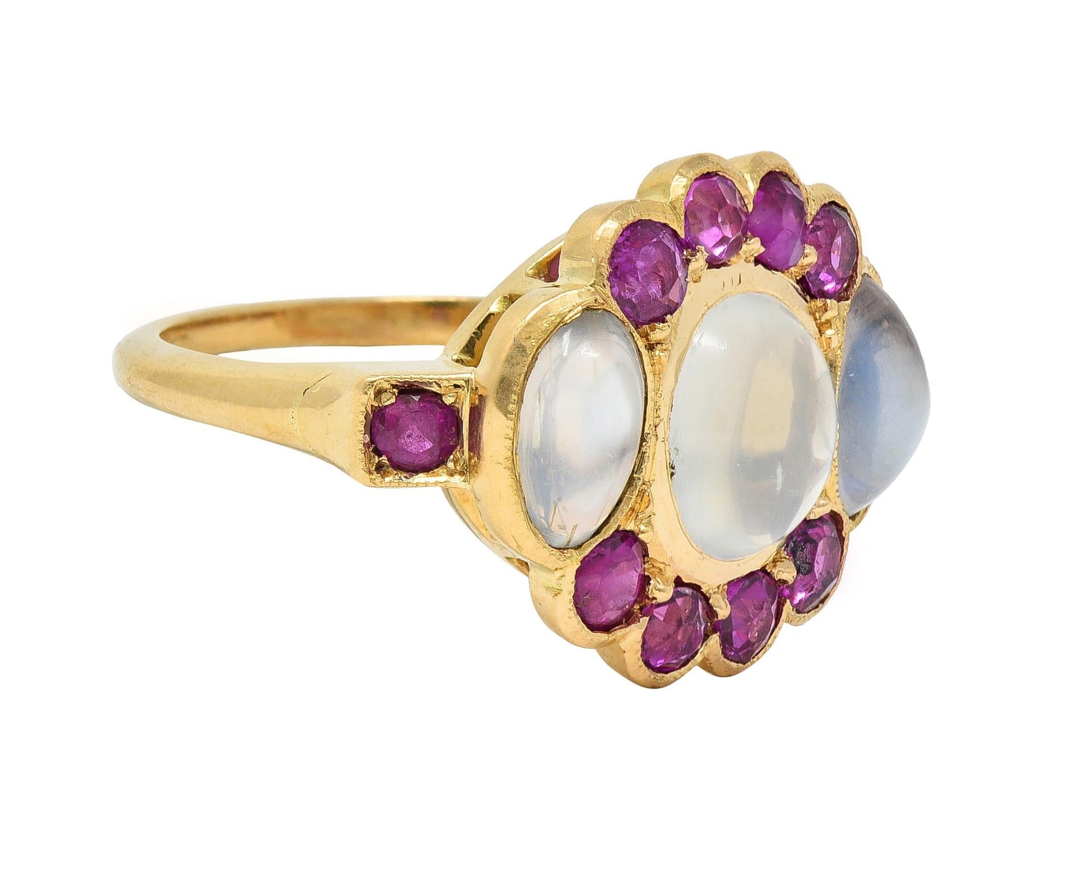 Retro 1.04 CTW Ruby Moonstone 18 Karat Yellow Gold Vintage Cluster Ring