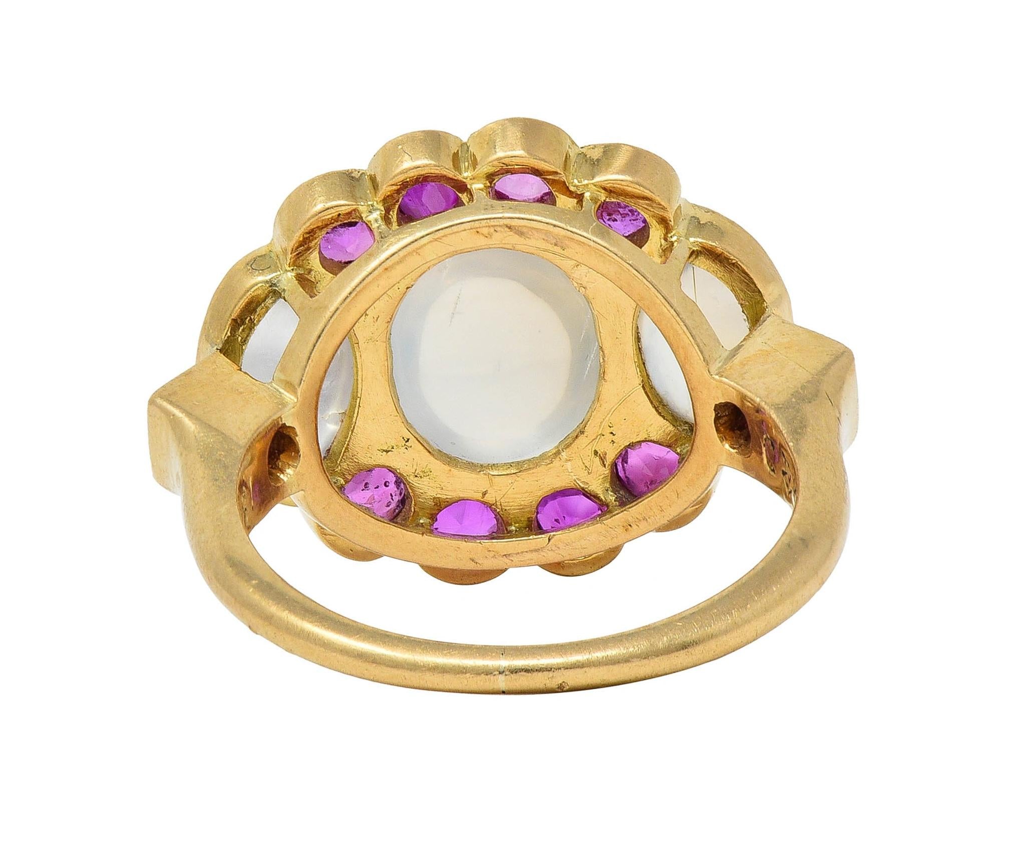 Retro 1.04 CTW Ruby Moonstone 18 Karat Yellow Gold Vintage Cluster Ring