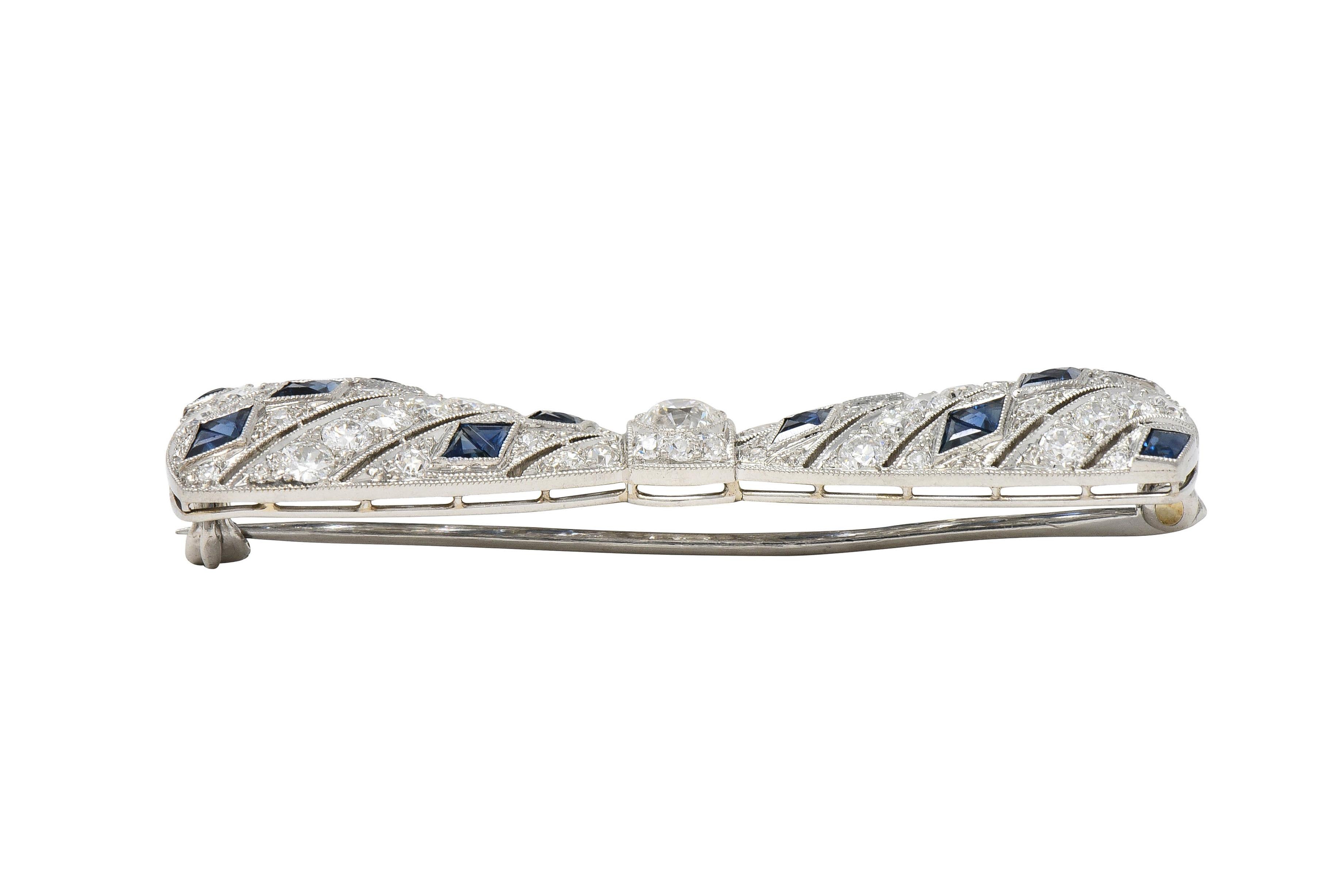 Art Deco 4.00 CTW Diamond Sapphire Platinum Vintage Unisex Bow Brooch