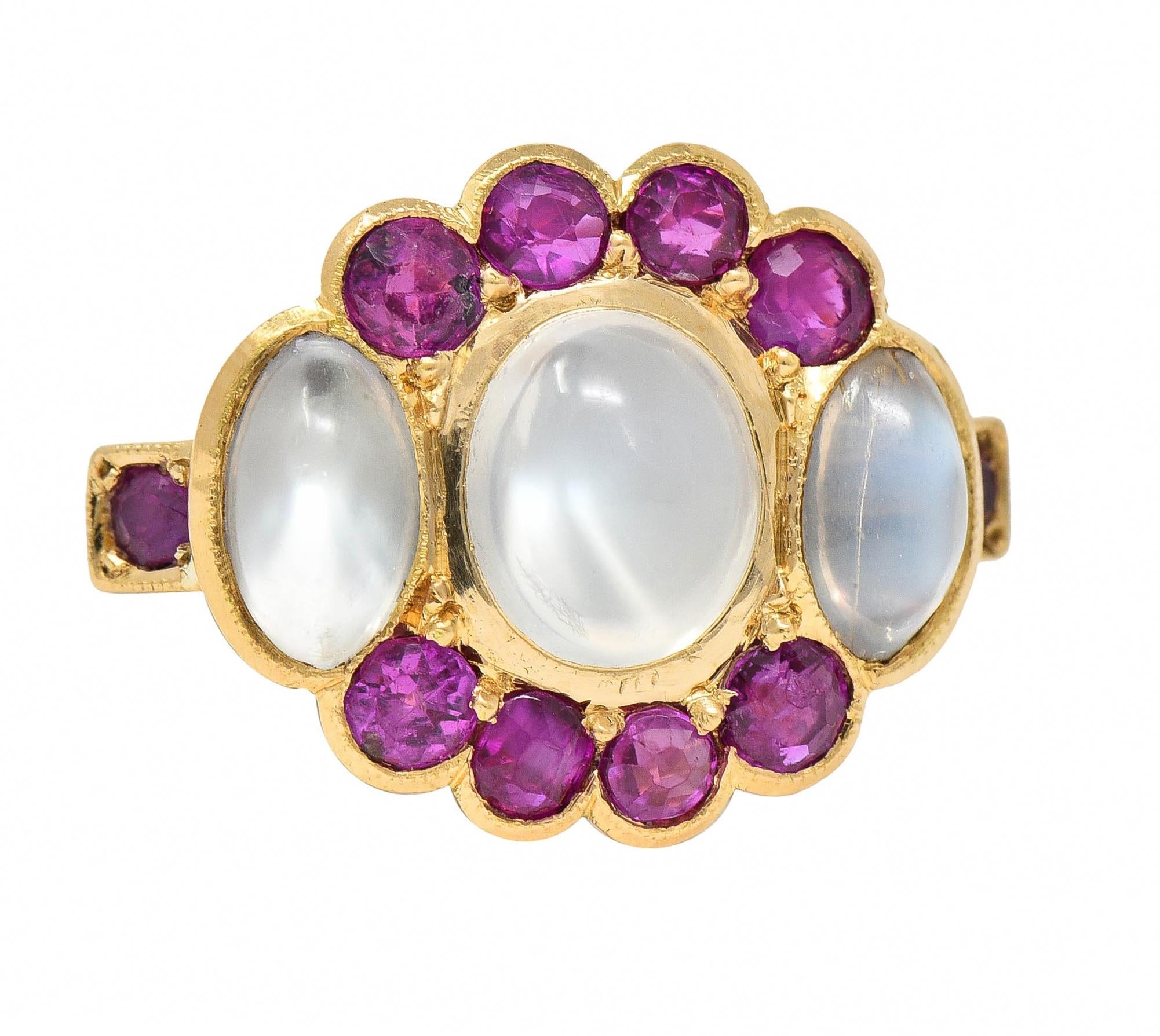 Retro 1.04 CTW Ruby Moonstone 18 Karat Yellow Gold Vintage Cluster Ring