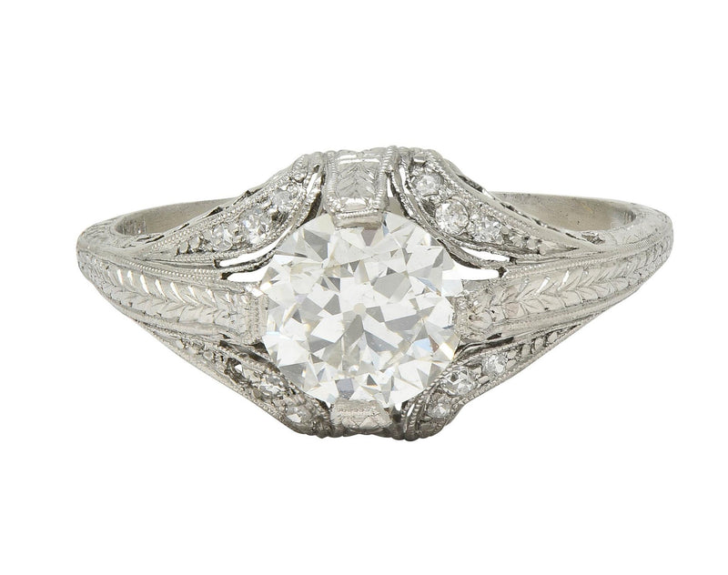 Art Deco 1.18 CTW Old European Diamond Platinum Antique Engagement Ring