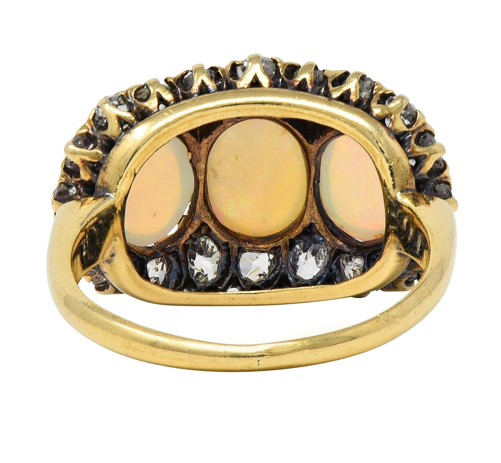 Victorian Opal Diamond 14 Karat Yellow Gold Antique Opal Cluster Ring