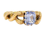 Victorian 1.92 CTW Sapphire 14 Karat Yellow Gold Antique Love Knot Snake Ring