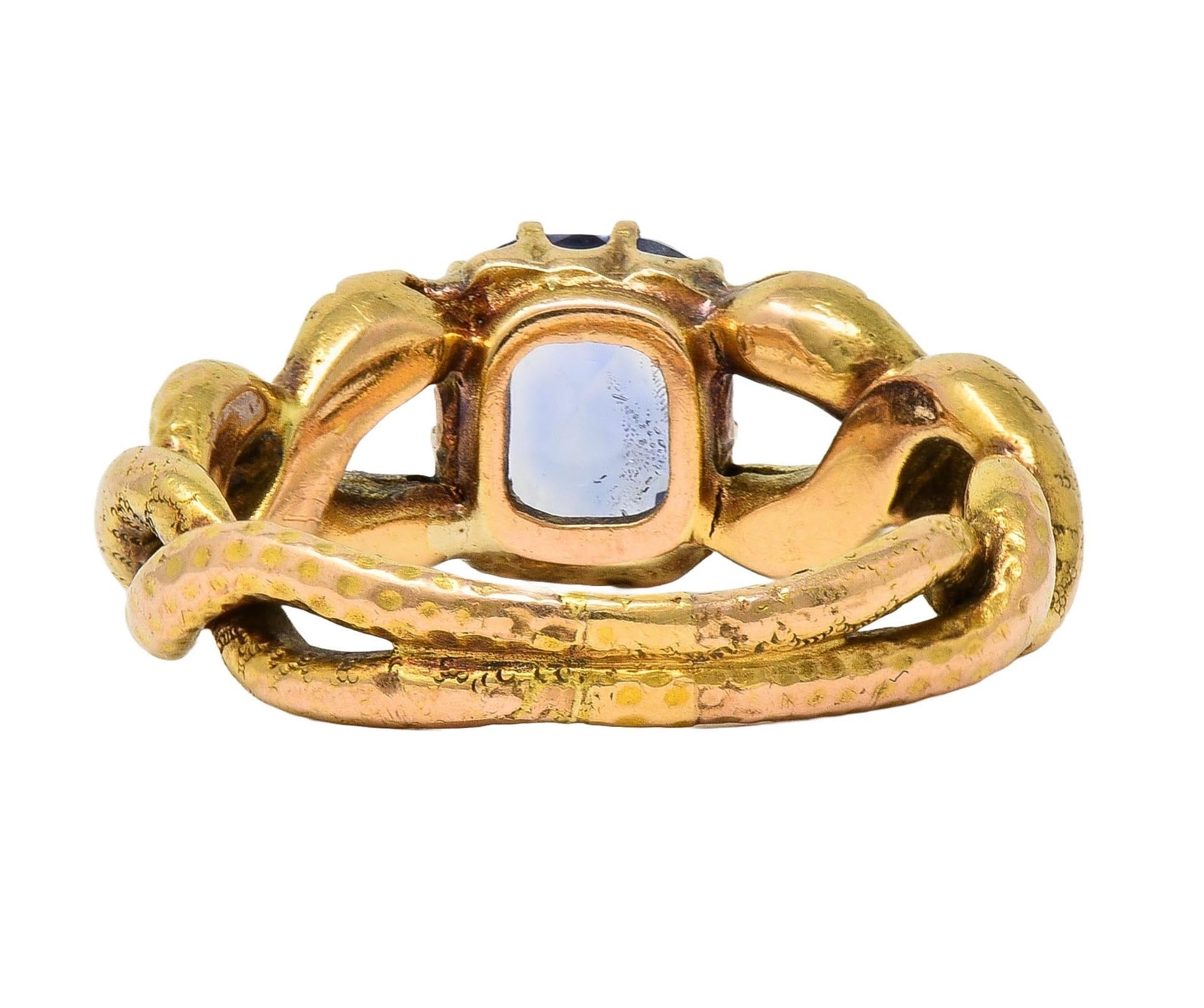 Victorian 1.92 CTW Sapphire 14 Karat Yellow Gold Antique Love Knot Snake Ring