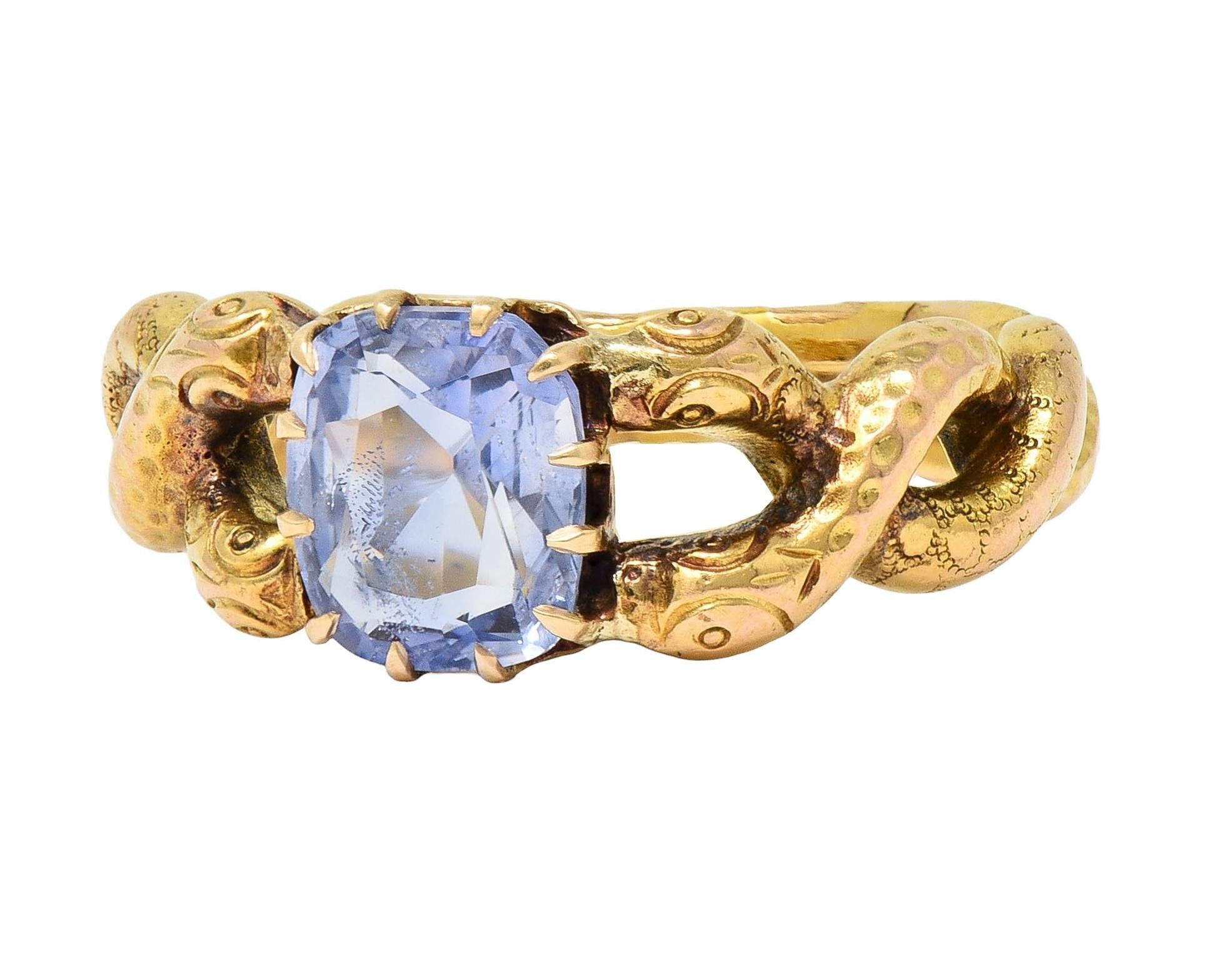 Victorian 1.92 CTW Sapphire 14 Karat Yellow Gold Antique Love Knot Snake Ring