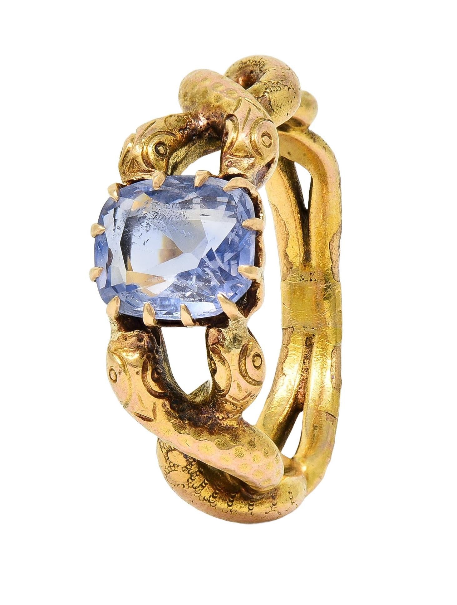 Victorian 1.92 CTW Sapphire 14 Karat Yellow Gold Antique Love Knot Snake Ring