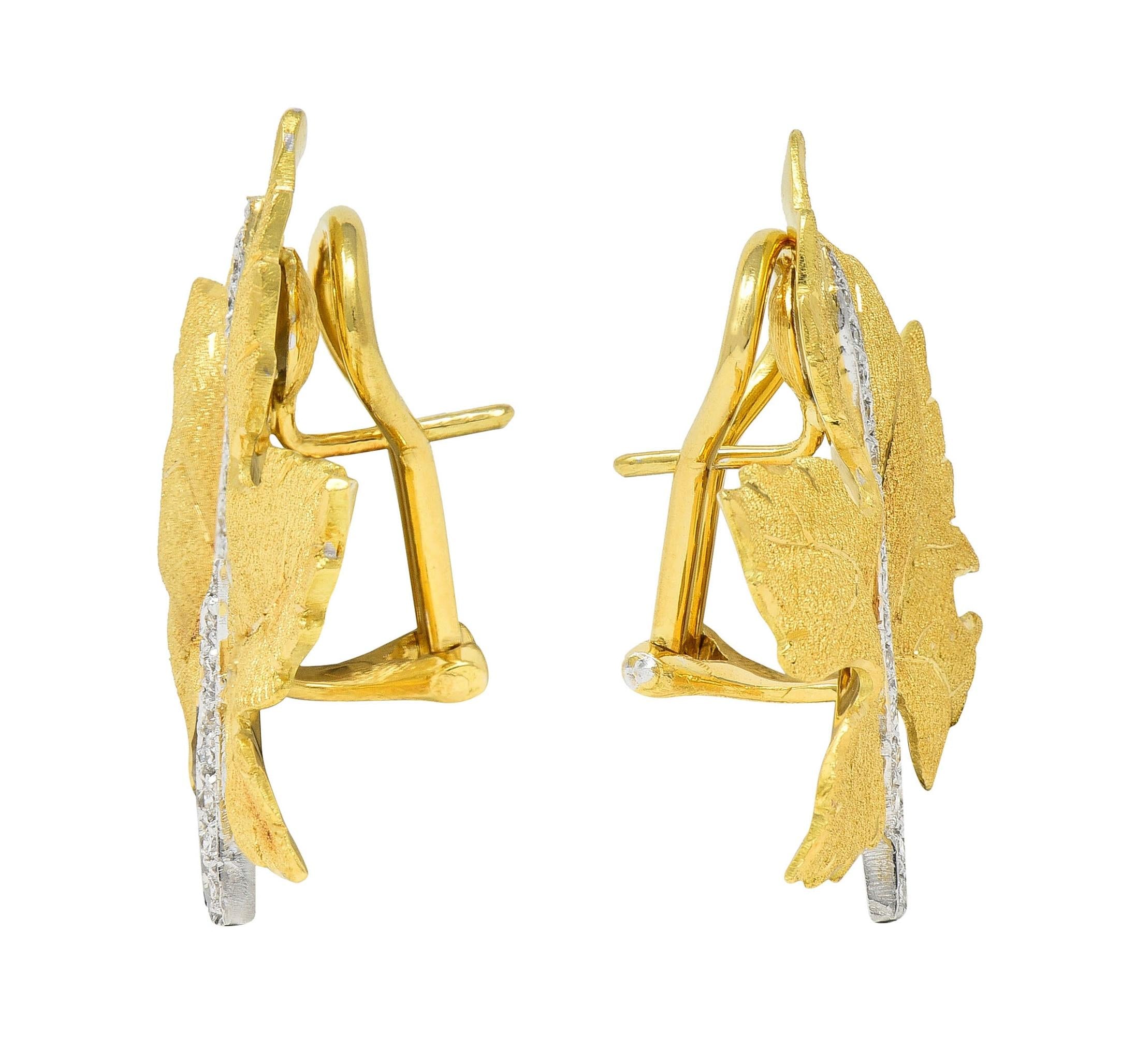 Buccellati Mid-Century Diamond 18K Two-Tone Gold Vintage Maple Leaf Earrings