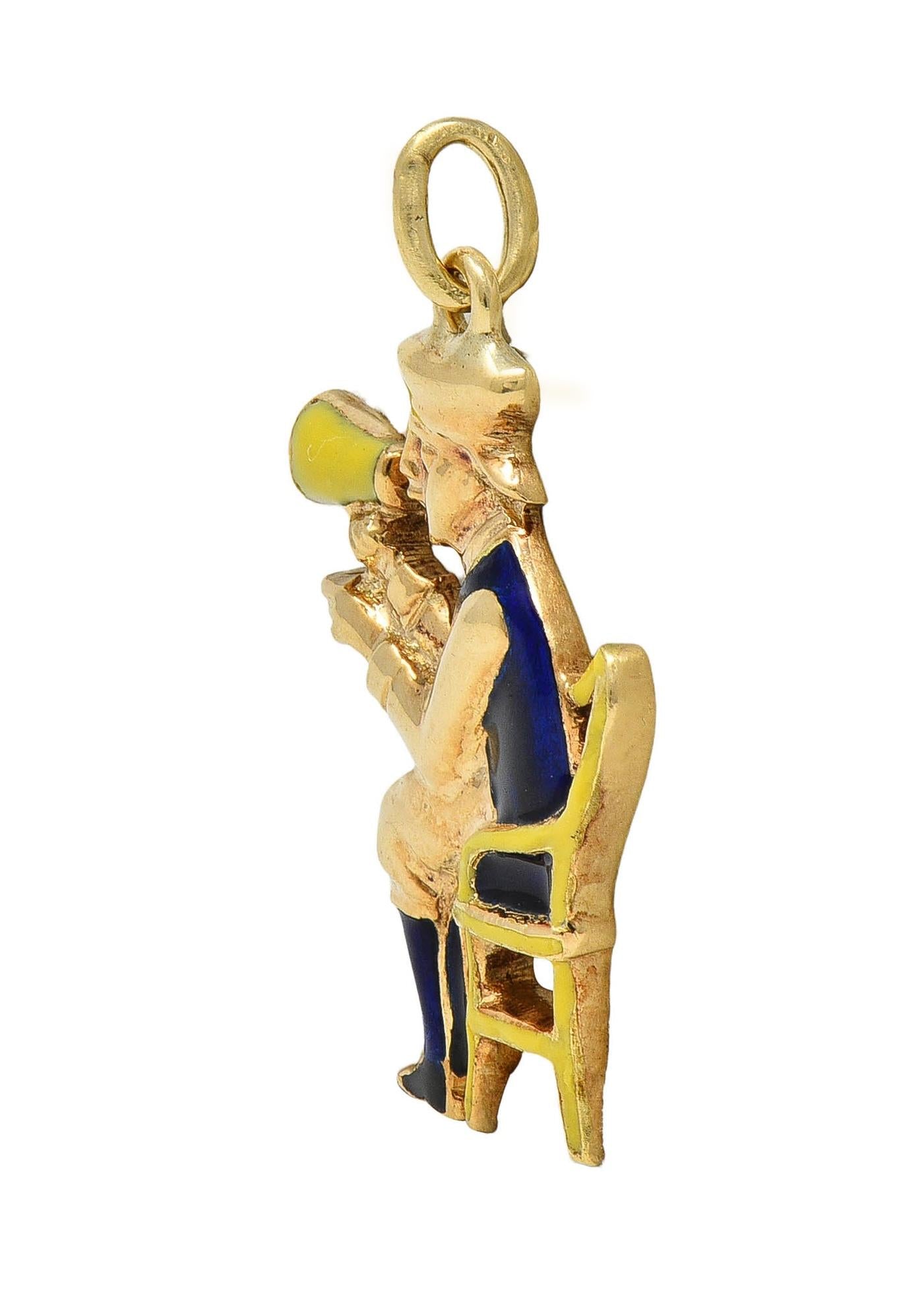 1960's Enamel 14 Karat Yellow Gold Vintage Director Man Charm