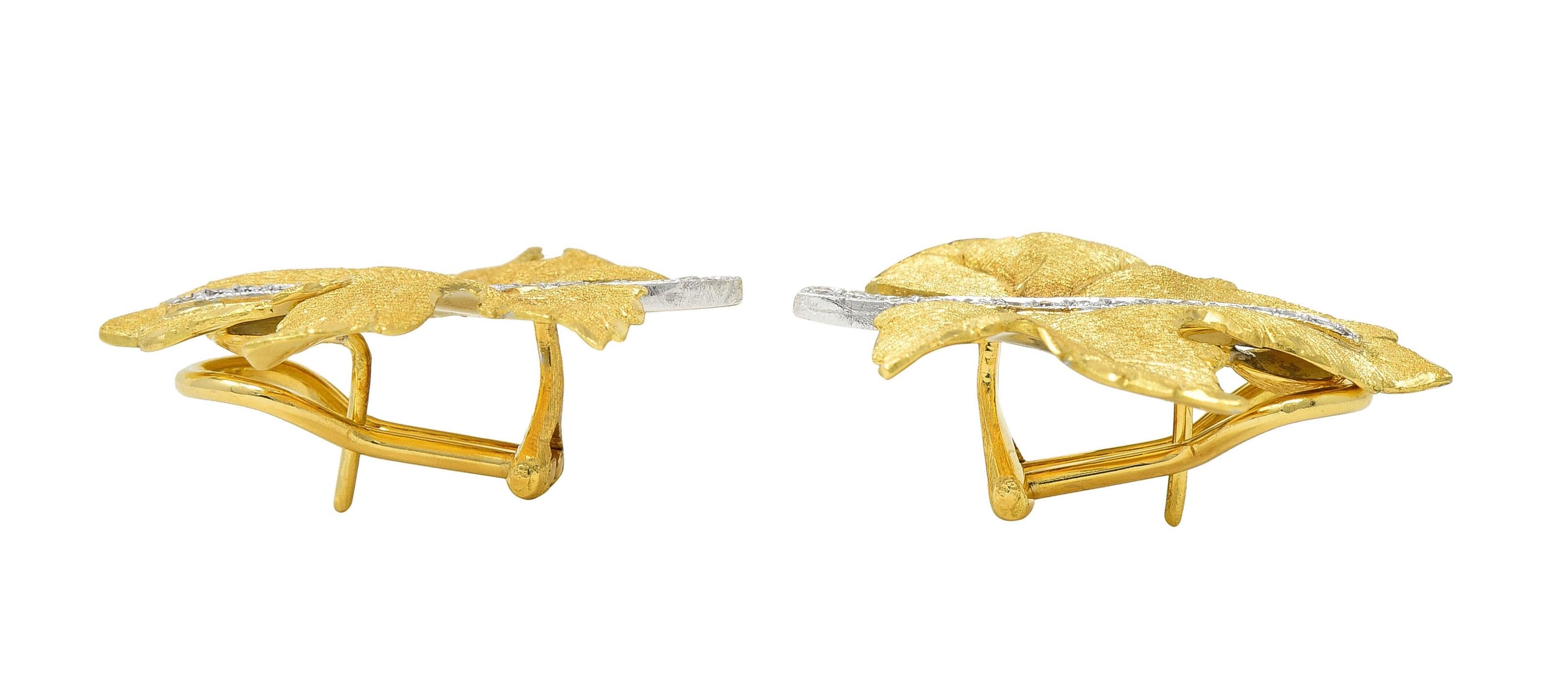 Buccellati Mid-Century Diamond 18K Two-Tone Gold Vintage Maple Leaf Earrings