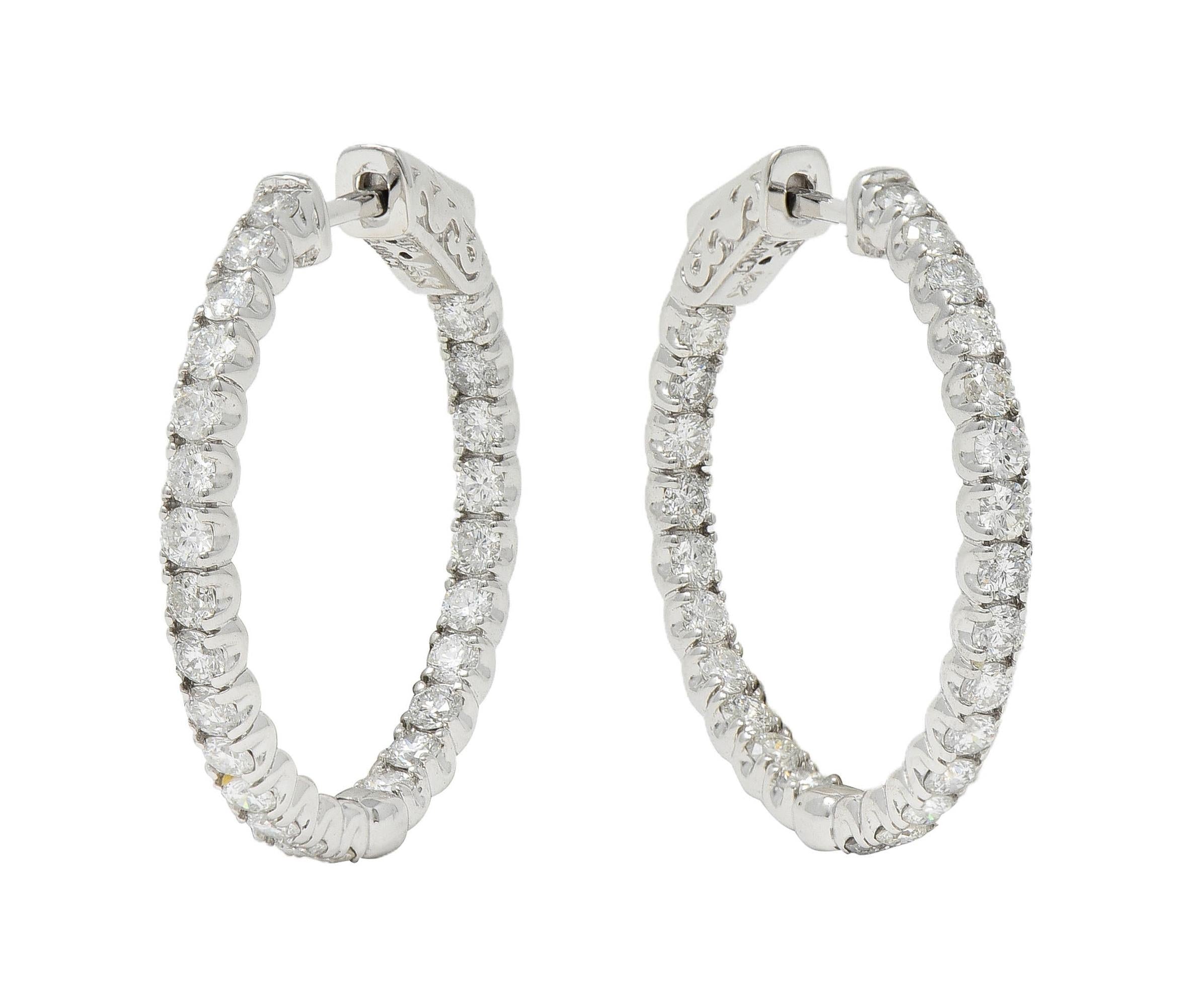 2.00 CTW Diamond 14 Karat White Gold Inside Outside 27 MM Hoop Earrings