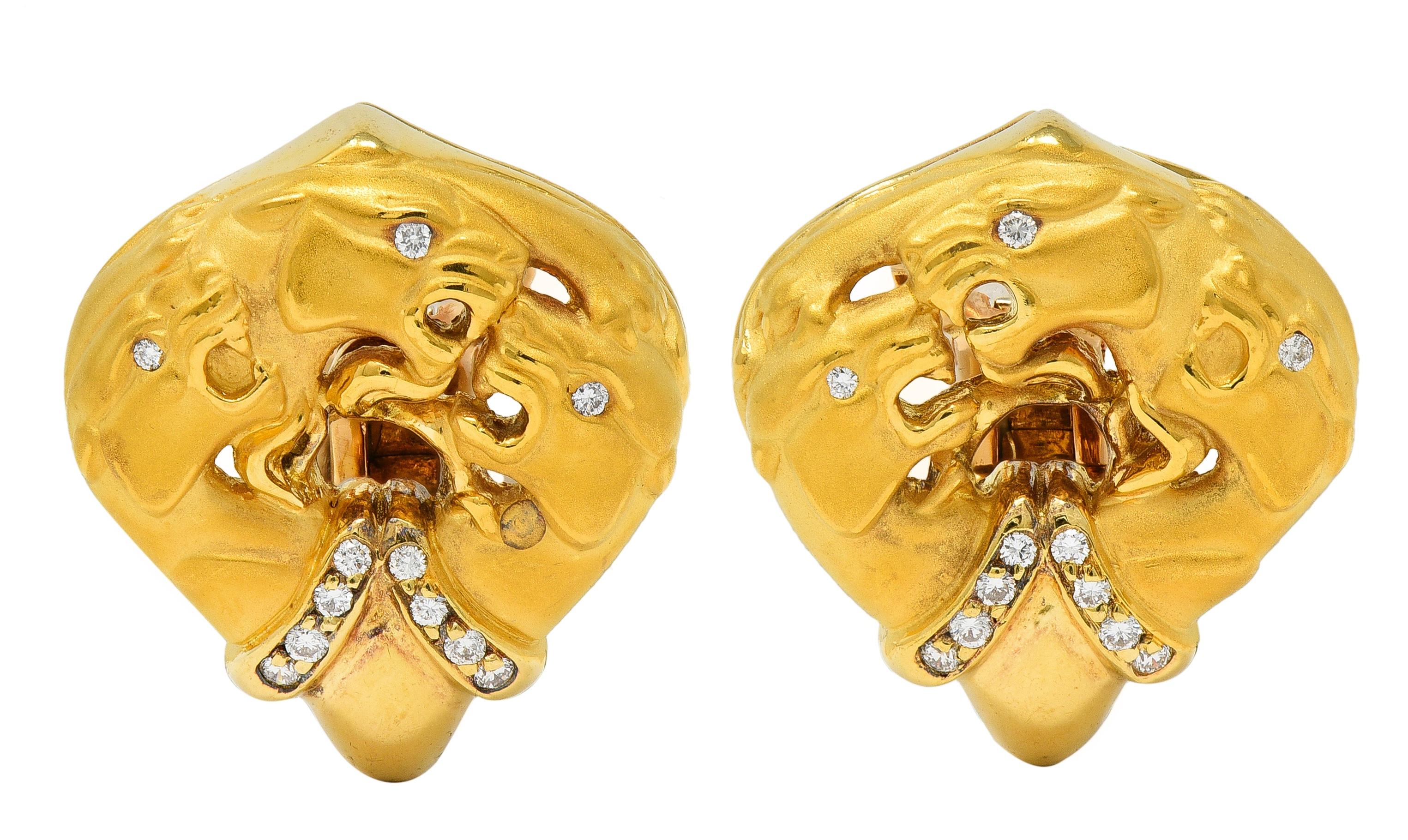 Carrera Y Carrera 2000's Diamond 18 Karat Yellow Gold Triple Panther Earrings