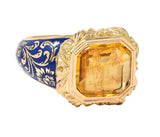 Georgian 1833 Citrine Intaglio Enamel 14K Gold Antique Heraldic Signet Ring