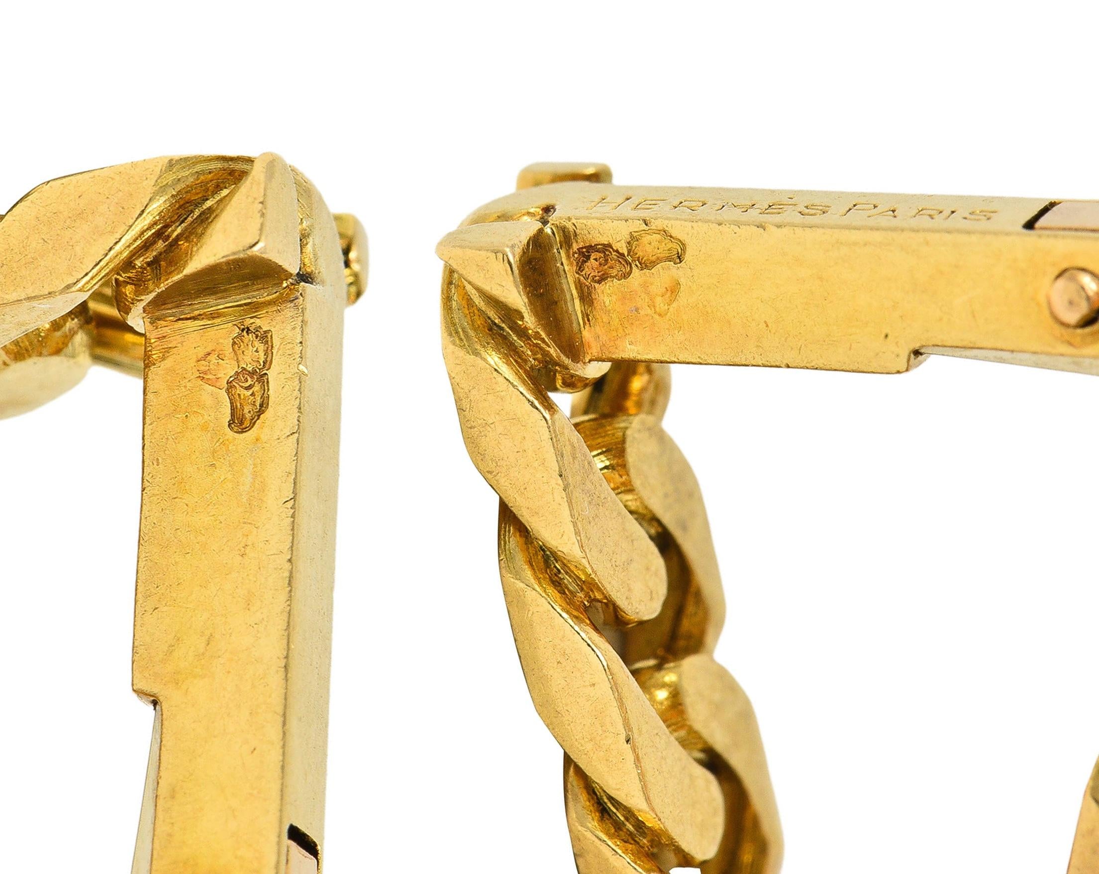 Hermès Paris 18 Karat Yellow Gold Curb Link Vintage French Stirrup Cufflinks