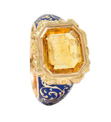 Georgian 1833 Citrine Intaglio Enamel 14K Gold Antique Heraldic Signet Ring