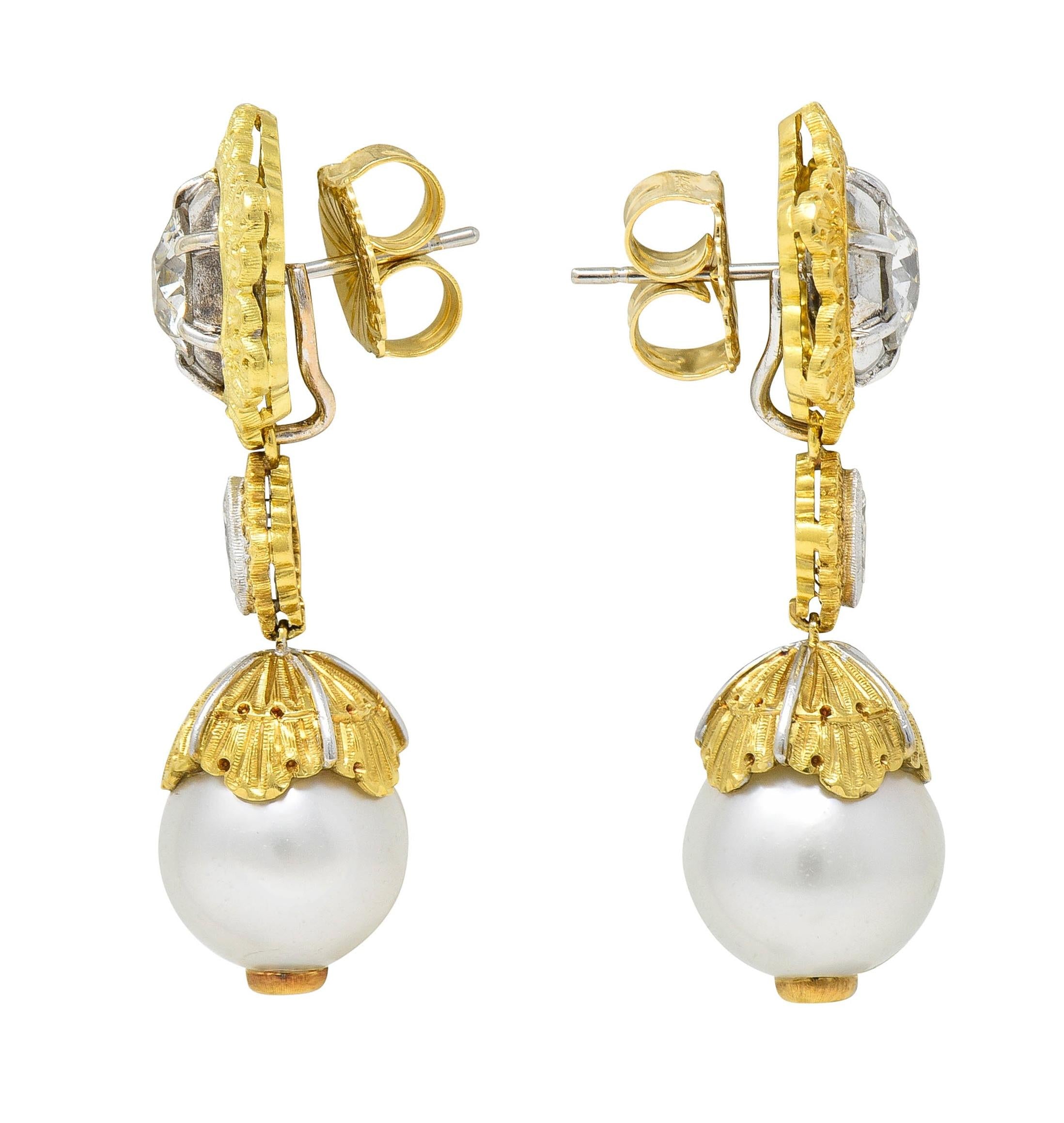 Buccellati 2.92 CTW Diamond Pearl 18 Karat Gold Vintage Day Night Drop Earring