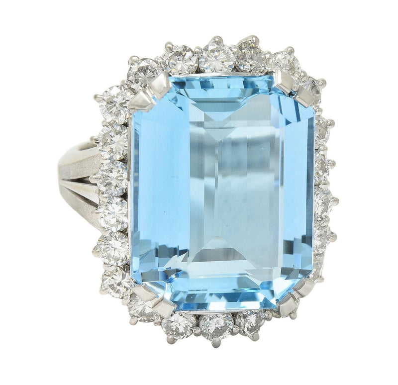 Contemporary 19.42 CTW Aquamarine Diamond Platinum Halo Cocktail Ring